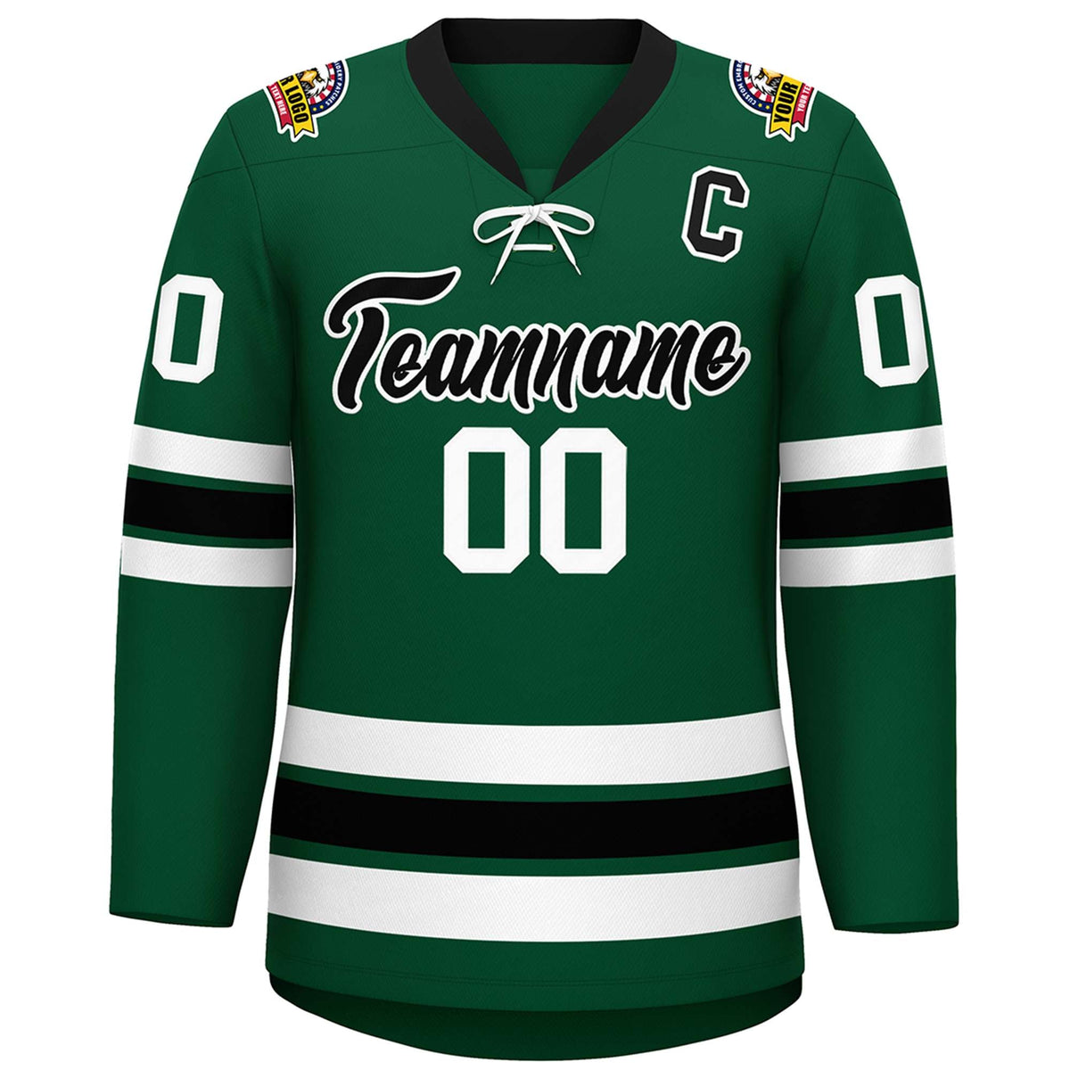 Custom Green Black-White Lace-Up Neck Hockey Jersey | KXKSHOP