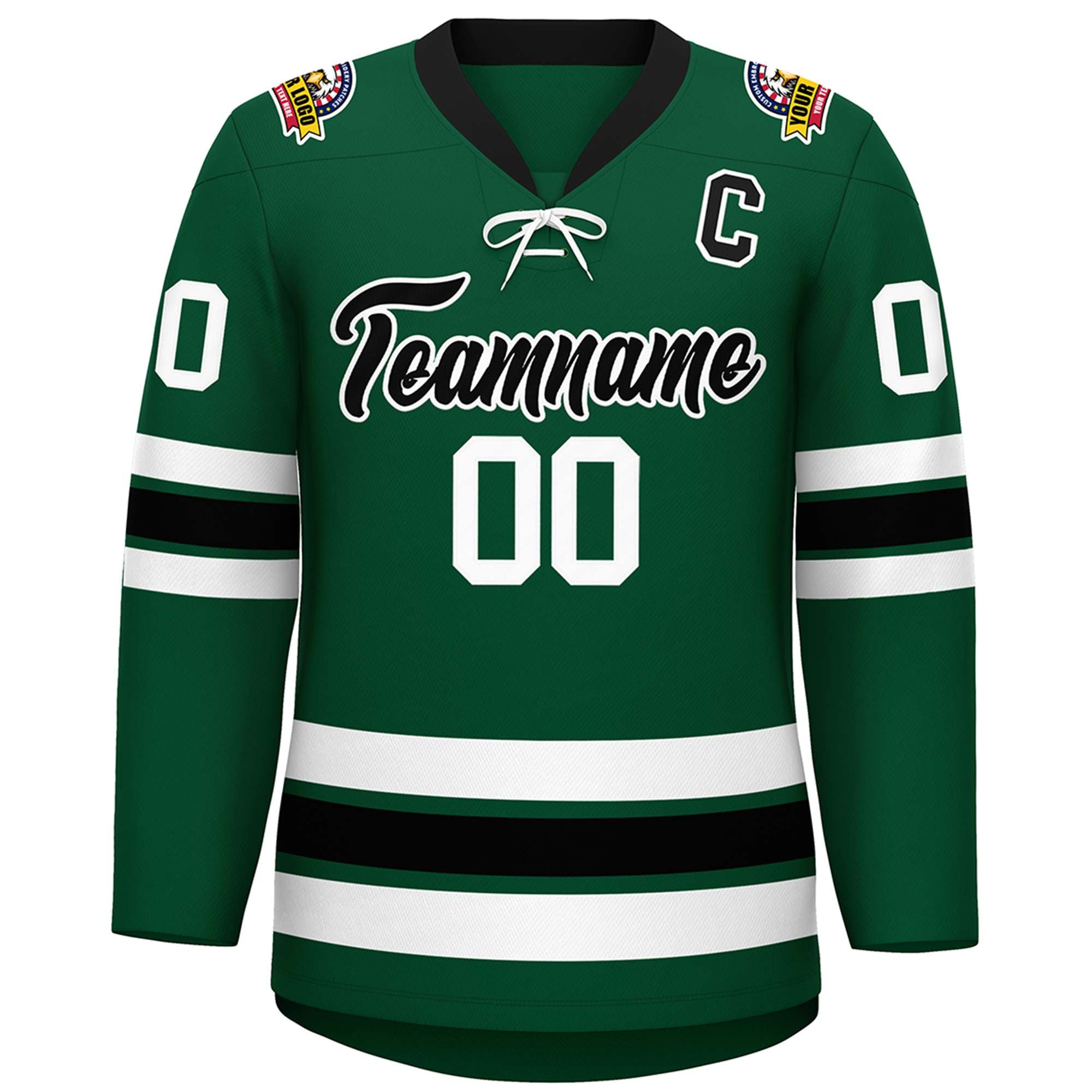 Custom Green Black-White Lace-Up Neck Hockey Jersey | KXKSHOP