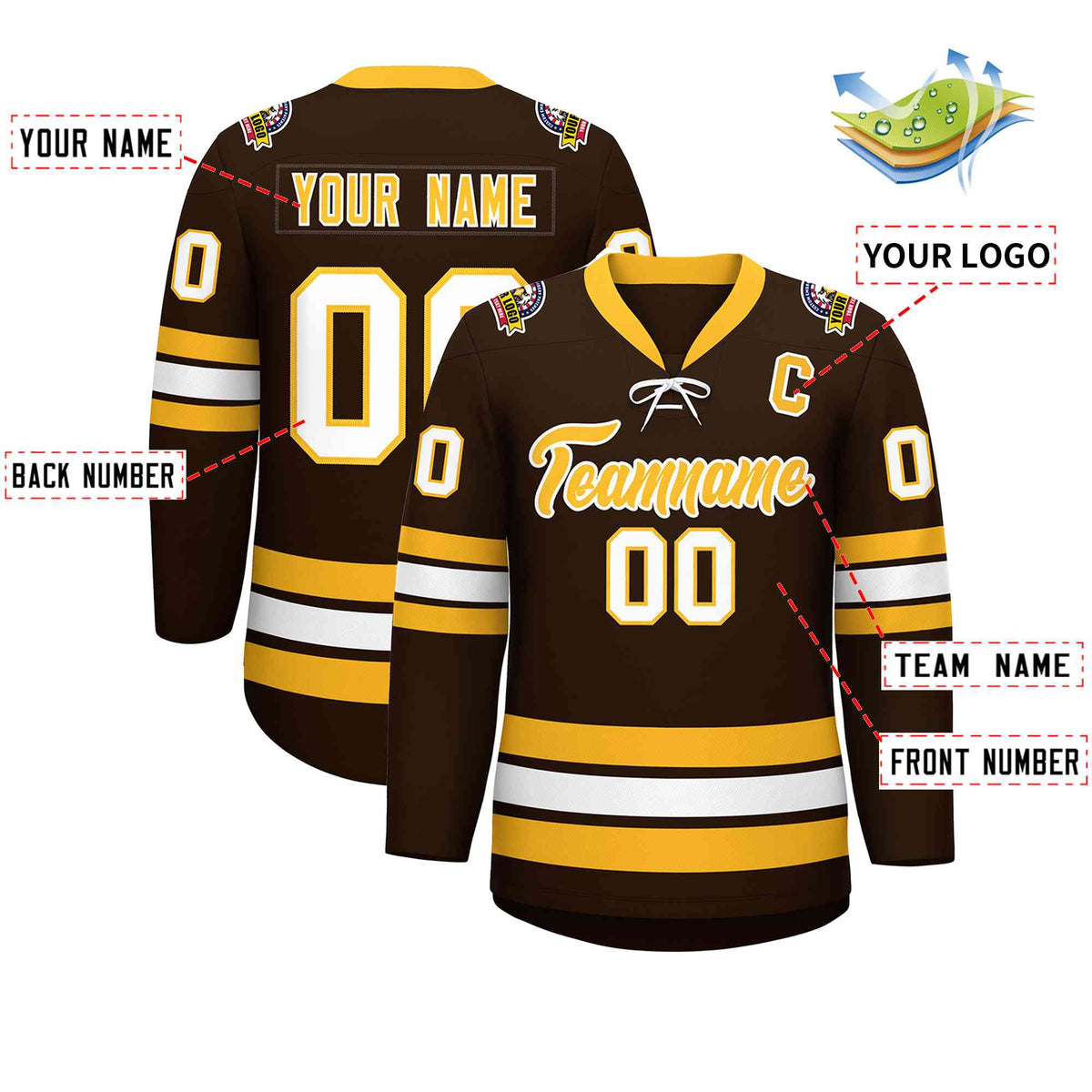 Custom Brown Yellow-White Lace-Up Neck Hockey Jersey | KXKSHOP
