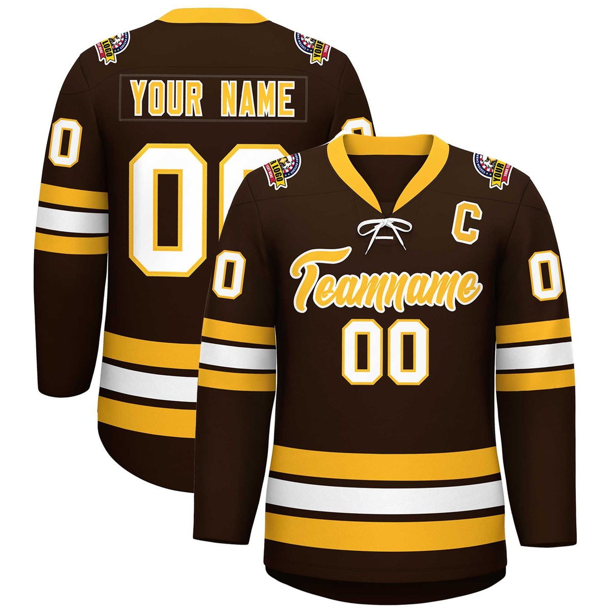 Custom Brown Yellow-White Lace-Up Neck Hockey Jersey | KXKSHOP