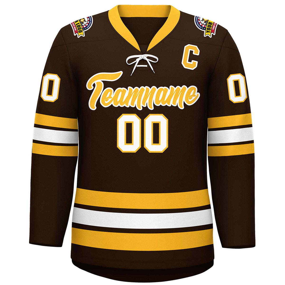 Custom Brown Yellow-White Lace-Up Neck Hockey Jersey | KXKSHOP