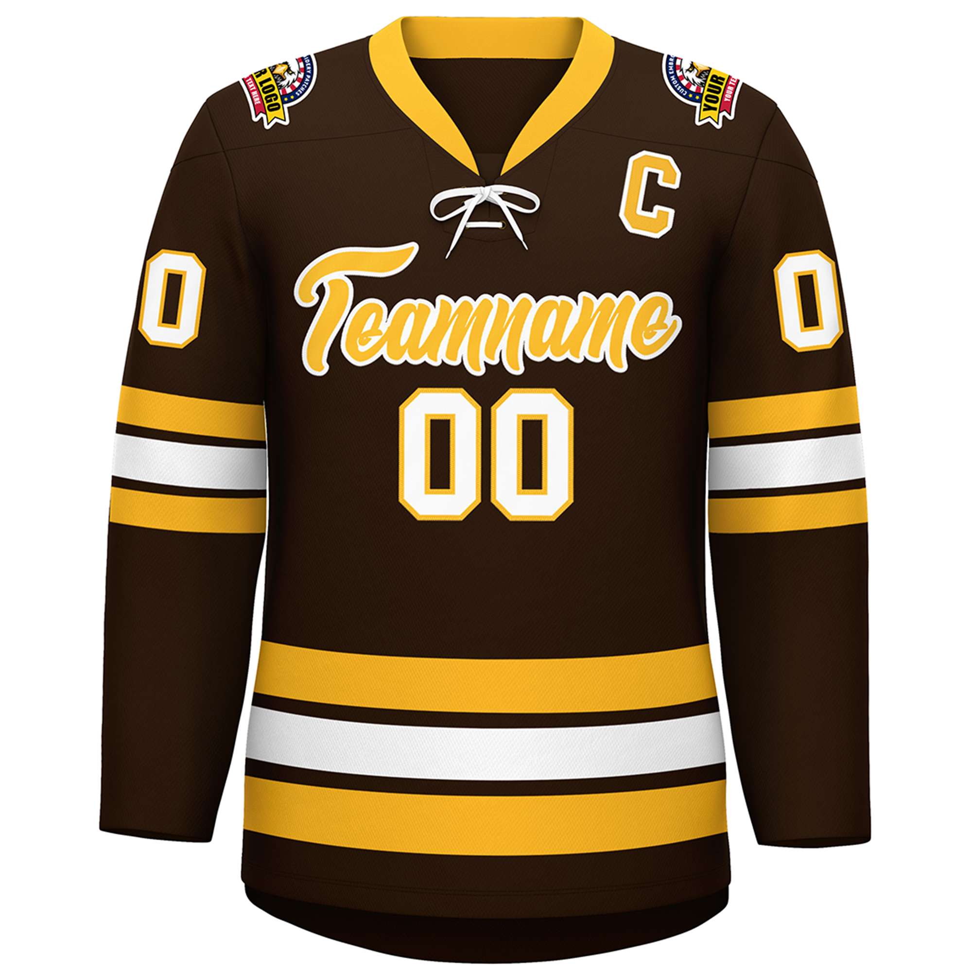Custom Brown Yellow-White Lace-Up Neck Hockey Jersey | KXKSHOP