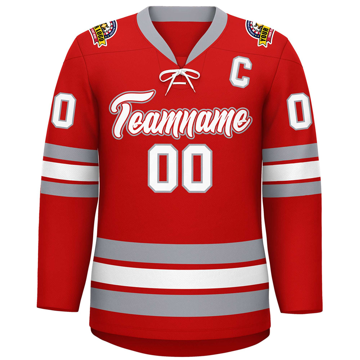 Custom Red White-Gray Lace-Up Neck Hockey Jersey | KXKSHOP
