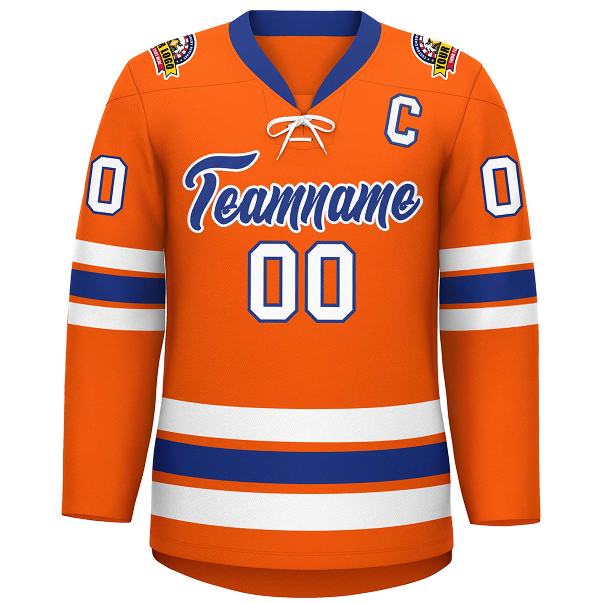 Custom Orange Royal-White Lace-Up Neck Hockey Jersey | KXKSHOP