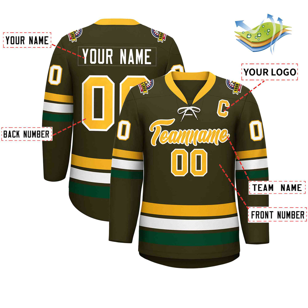 Custom Olive Yellow-White Lace-Up Neck Hockey Jersey | KXKSHOP