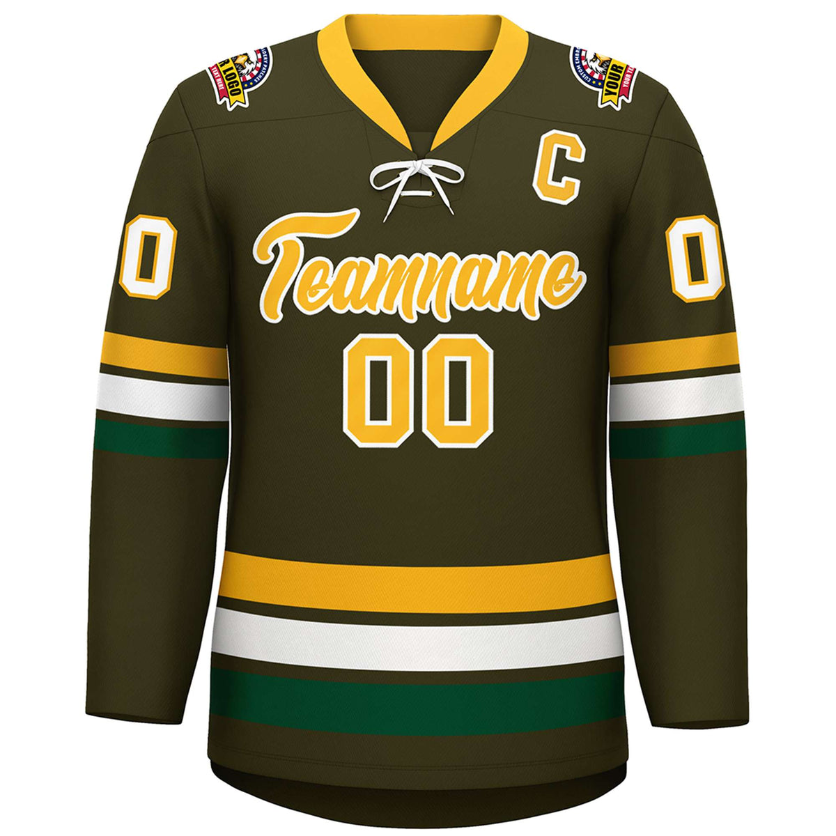 Custom Olive Yellow-White Lace-Up Neck Hockey Jersey | KXKSHOP