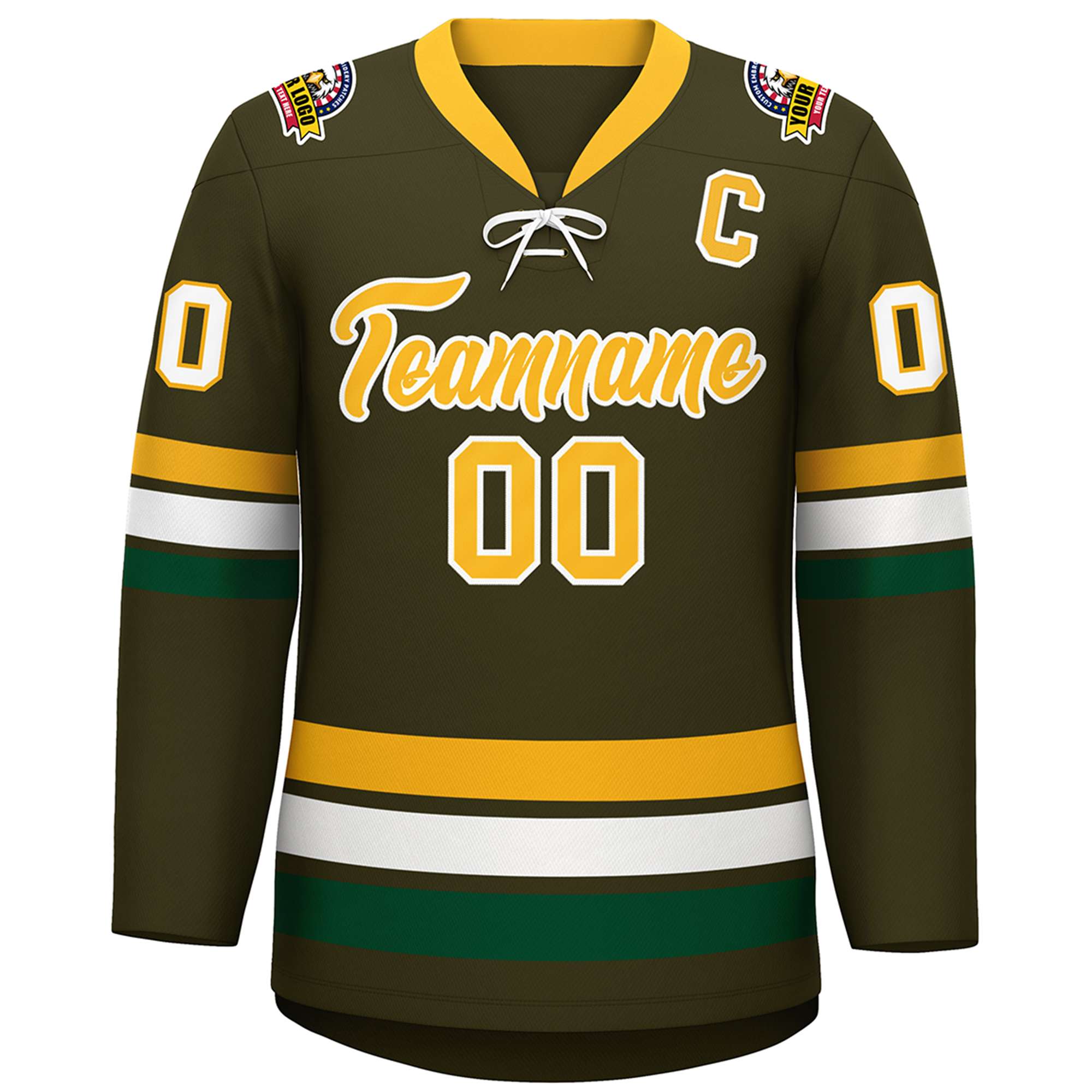 Custom Olive Yellow-White Lace-Up Neck Hockey Jersey | KXKSHOP