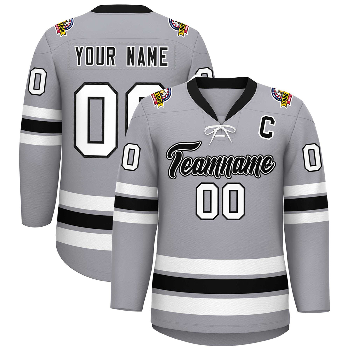Custom Gray Black-White Lace-Up Neck Hockey Jersey | KXKSHOP