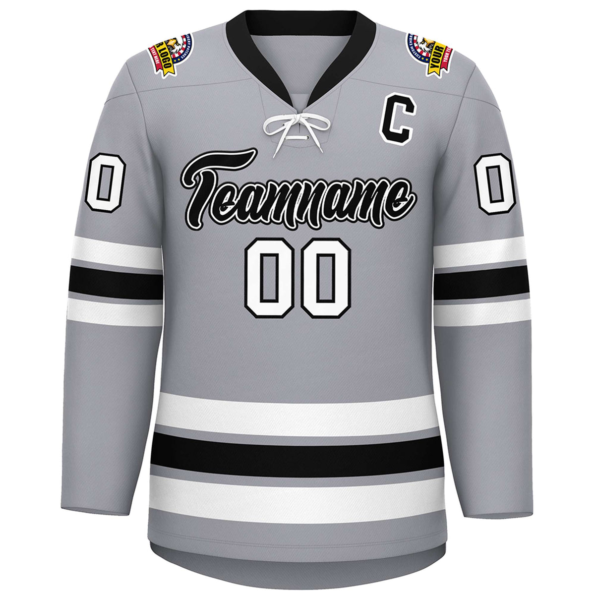 Custom Gray Black-White Lace-Up Neck Hockey Jersey | KXKSHOP