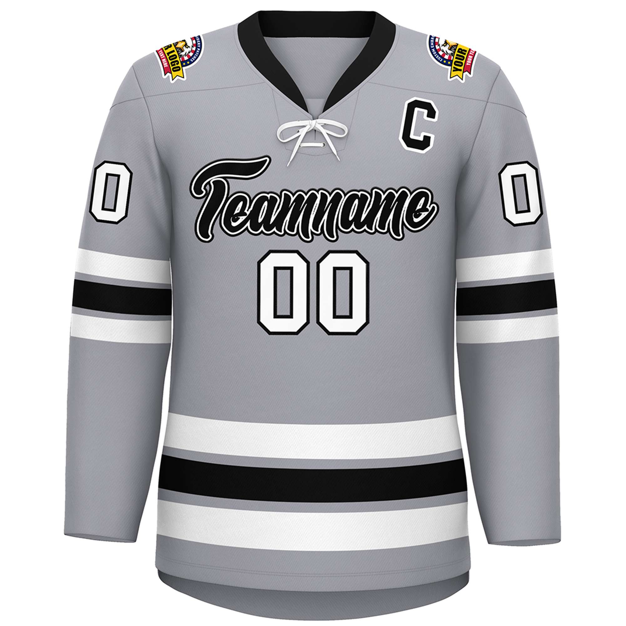 Custom Gray Black-White Lace-Up Neck Hockey Jersey | KXKSHOP