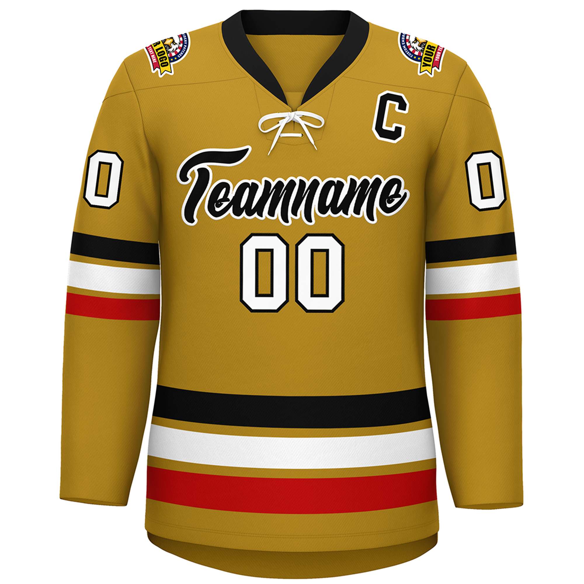Custom Old Gold Black-White Lace-Up Neck Hockey Jersey | KXKSHOP