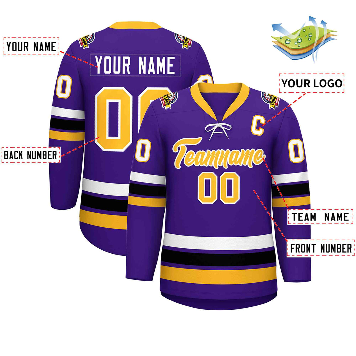 Custom Purple Yellow-White Lace-Up Neck Hockey Jersey | KXKSHOP
