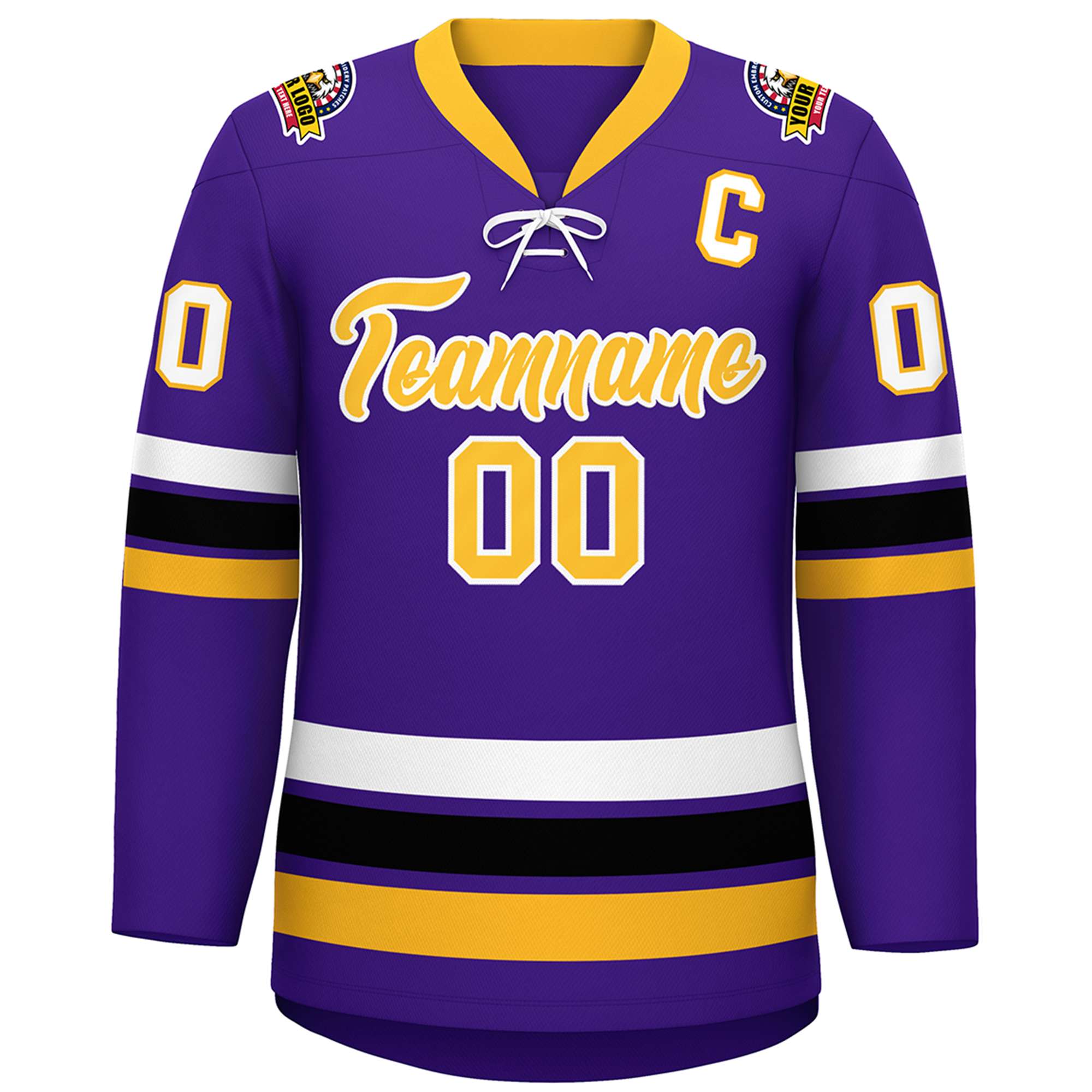 Custom Purple Yellow-White Lace-Up Neck Hockey Jersey | KXKSHOP