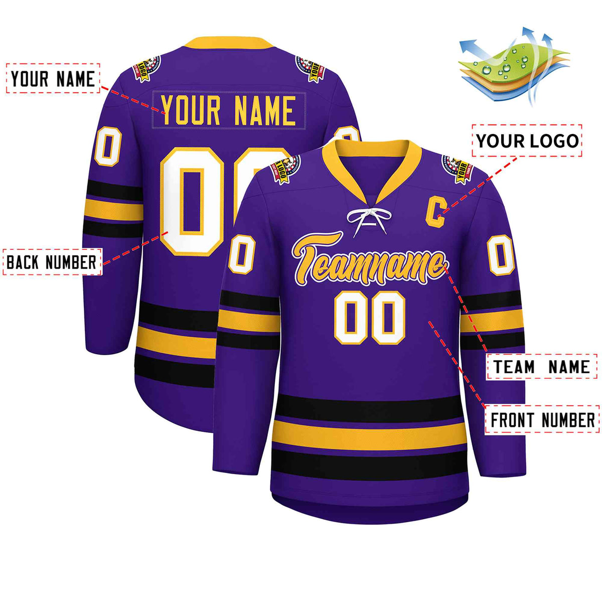 Custom Purple Yellow-Black Lace-Up Neck Hockey Jersey | KXKSHOP