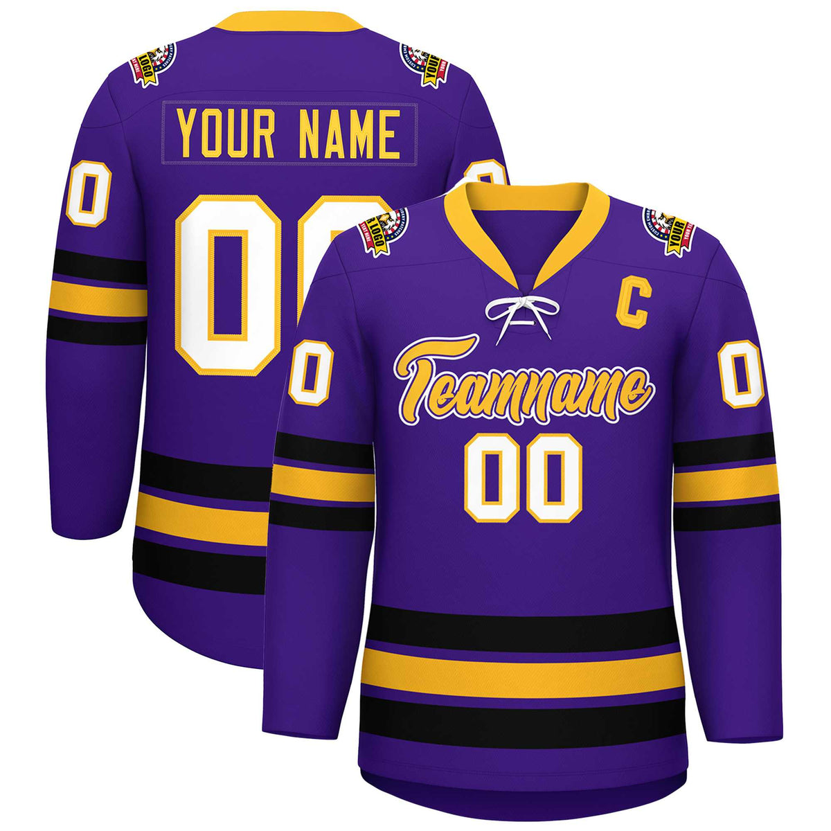 Custom Purple Yellow-Black Lace-Up Neck Hockey Jersey | KXKSHOP
