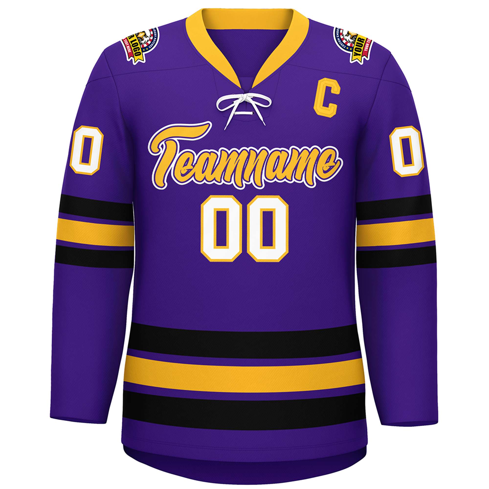 Custom Purple Yellow-Black Lace-Up Neck Hockey Jersey | KXKSHOP