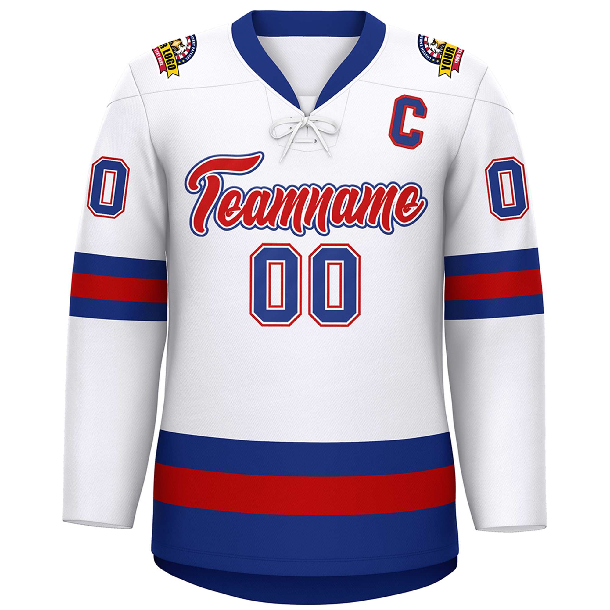 Custom White Red-Royal Lace-Up Neck Hockey Jersey | KXKSHOP