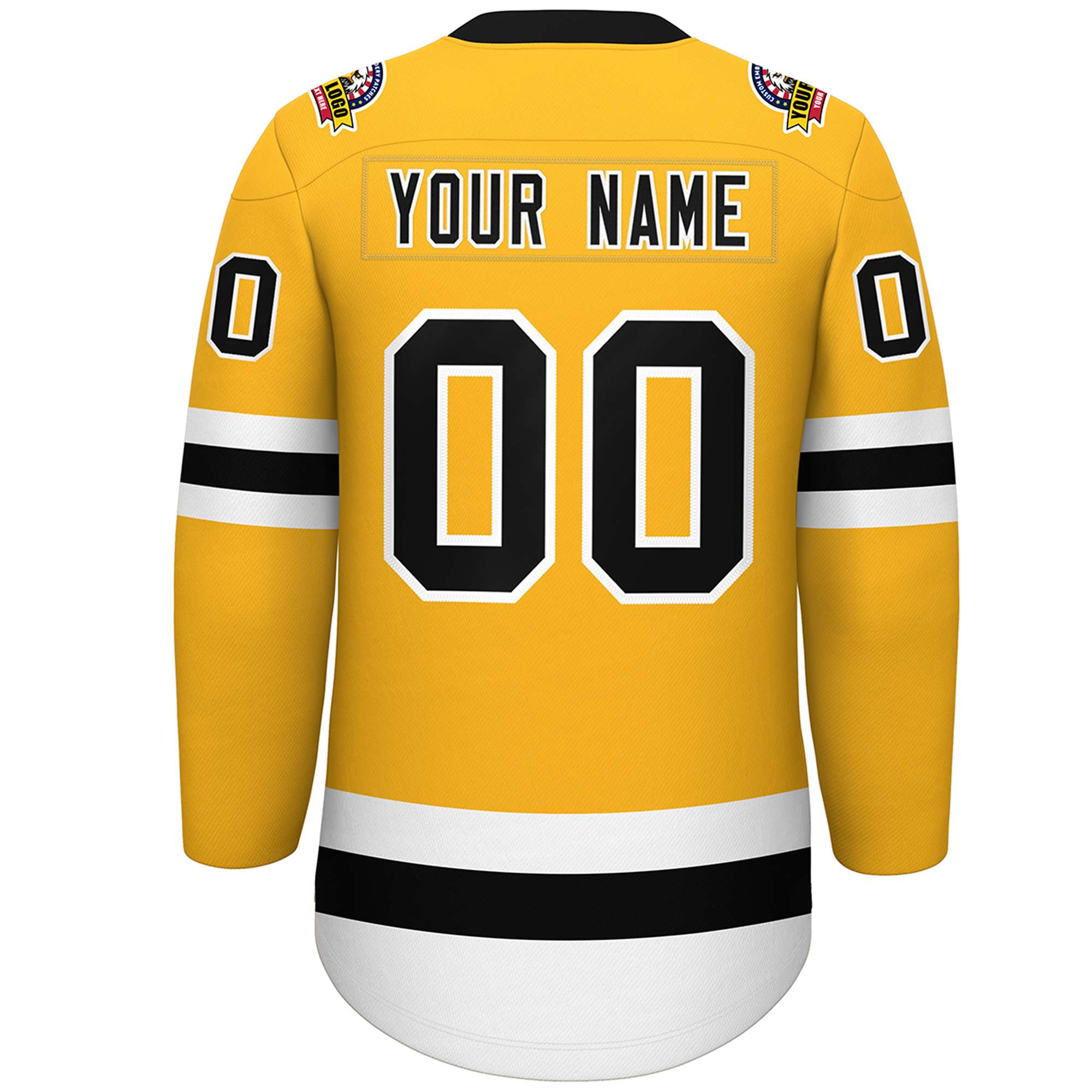 Custom Gold Black-White Lace-Up Neck Hockey Jersey | KXKSHOP