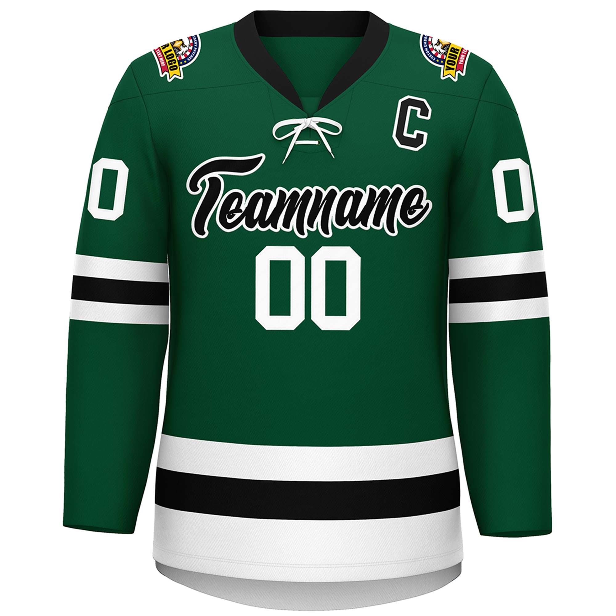 Custom Green Black-White Lace-Up Neck Hockey Jersey | KXKSHOP