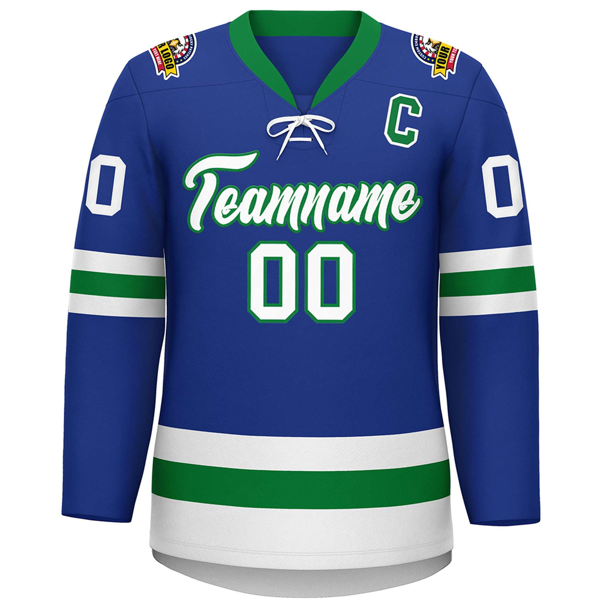 Custom Royal Kelly Green-White Lace-Up Neck Hockey Jersey | KXKSHOP
