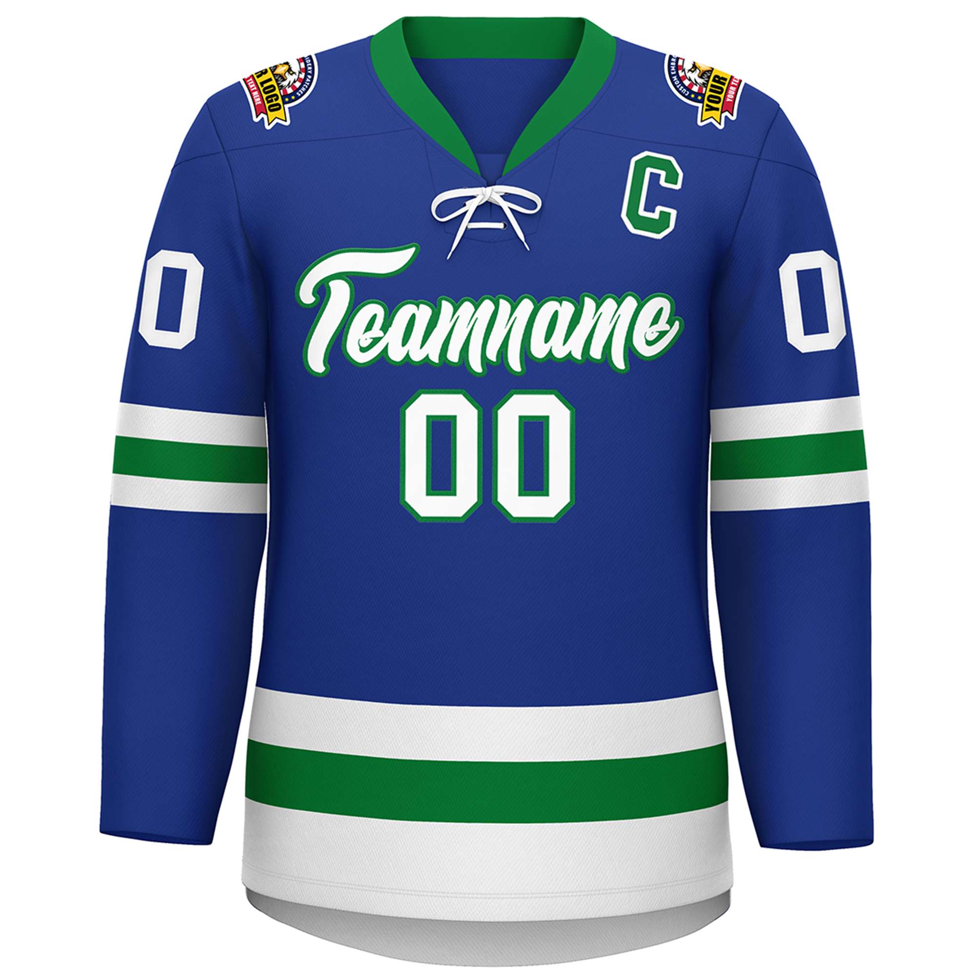Custom Royal Kelly Green-White Lace-Up Neck Hockey Jersey | KXKSHOP