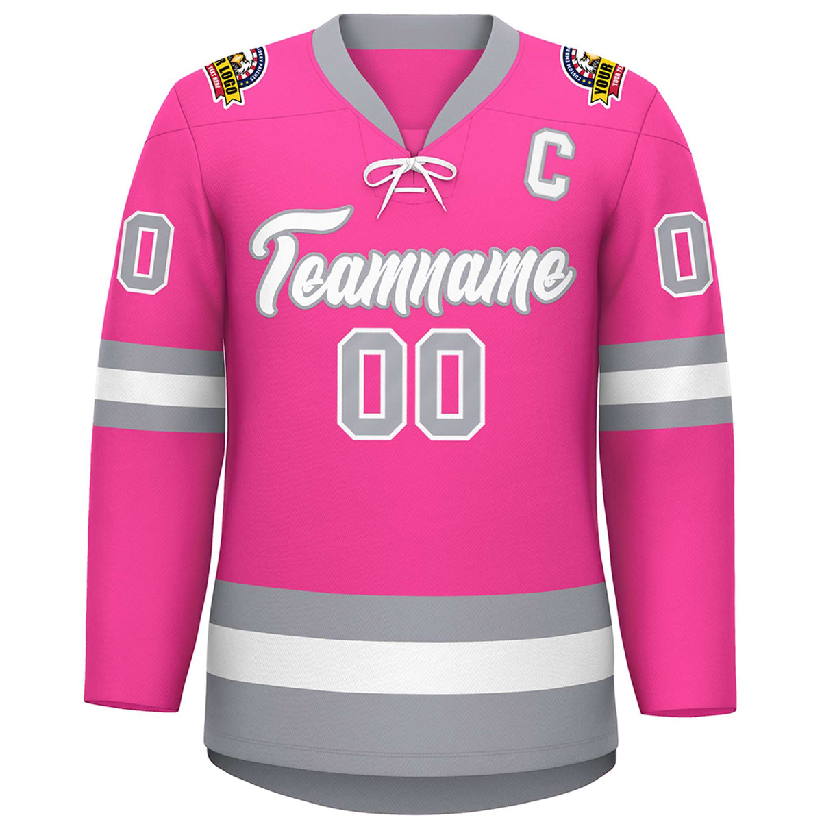 Custom Pink White-Gray Lace-Up Neck Hockey Jersey | KXKSHOP