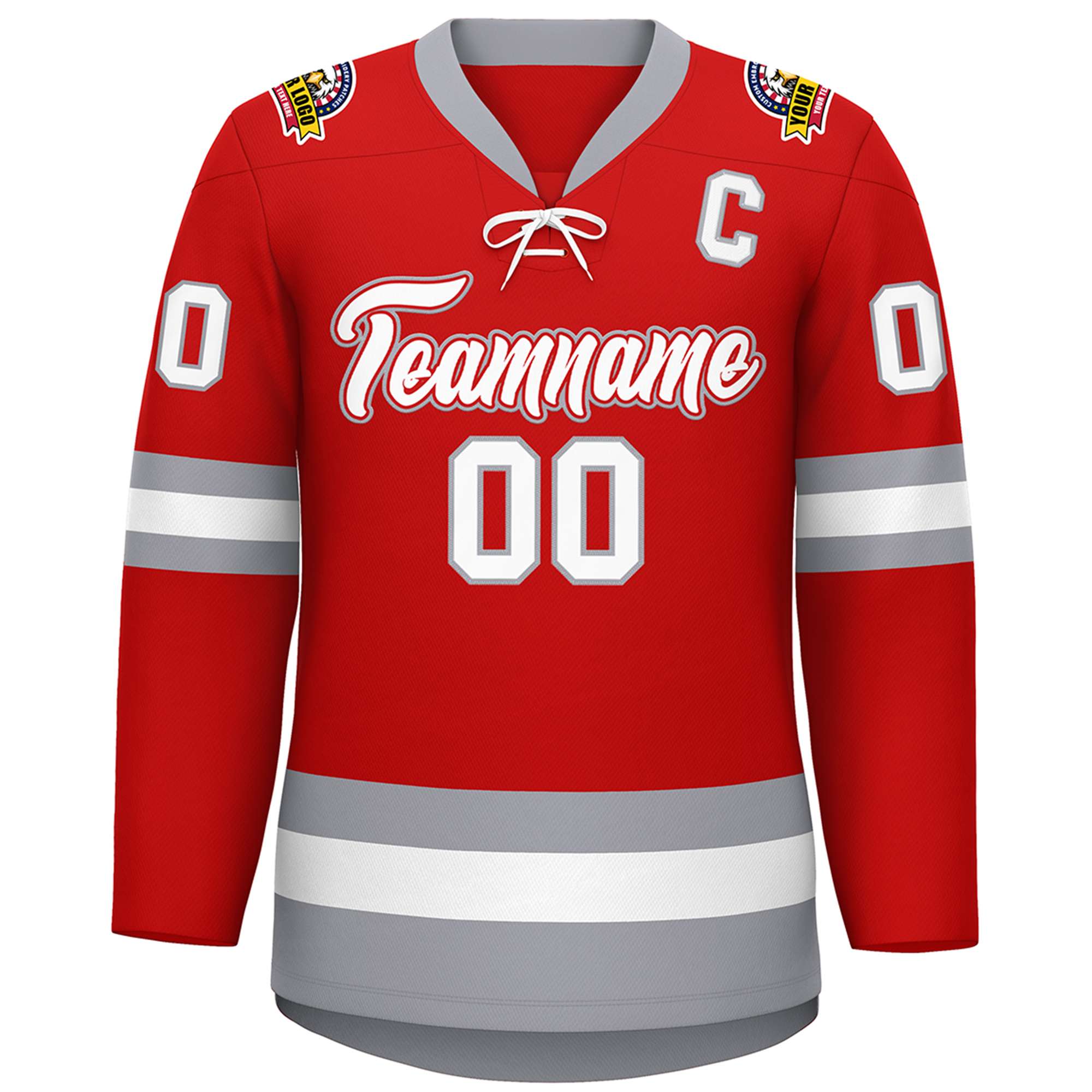 Custom Red White-Gray Lace-Up Neck Hockey Jersey | KXKSHOP