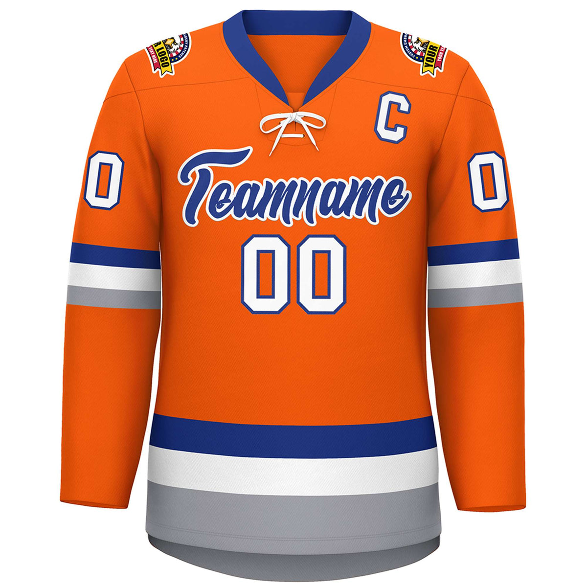 Custom Orange Royal-White Lace-Up Neck Hockey Jersey | KXKSHOP