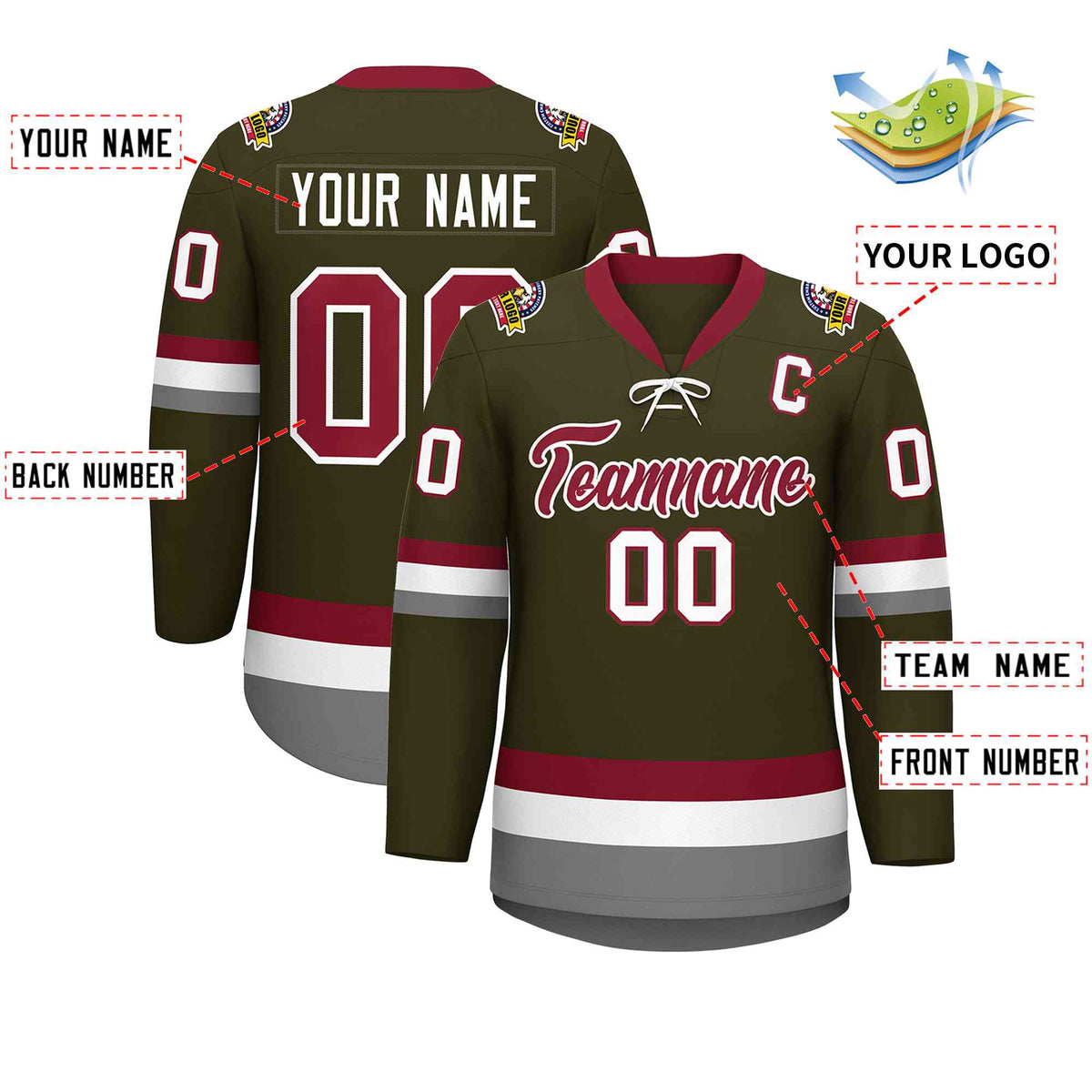 Custom Olive Crimson-White Lace-Up Neck Hockey Jersey | KXKSHOP