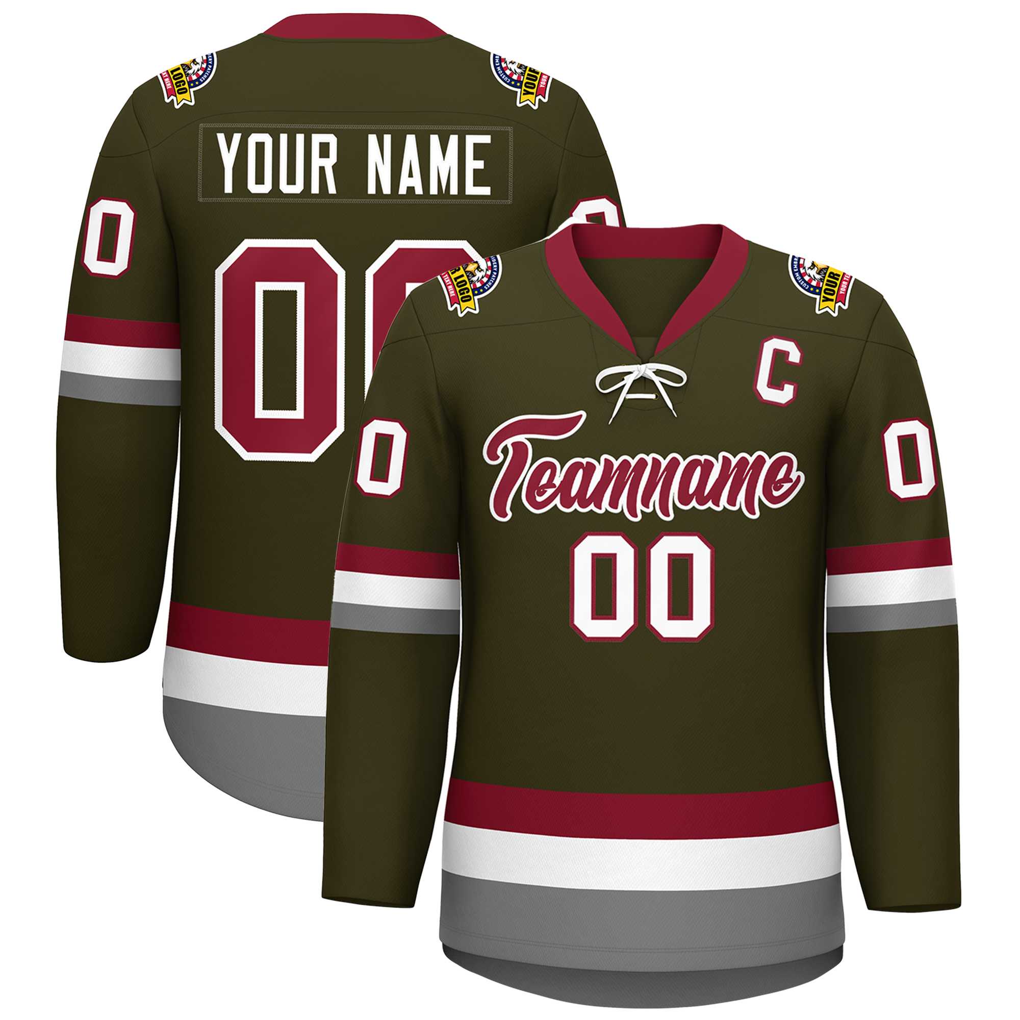 Custom Olive Crimson-White Lace-Up Neck Hockey Jersey | KXKSHOP