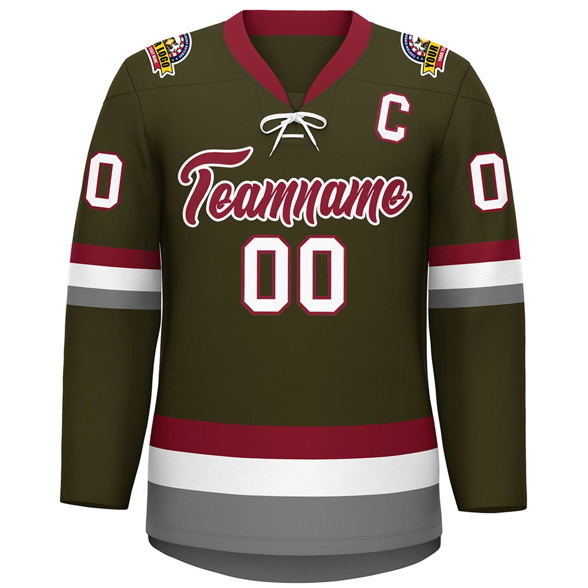 Custom Olive Crimson-White Lace-Up Neck Hockey Jersey | KXKSHOP