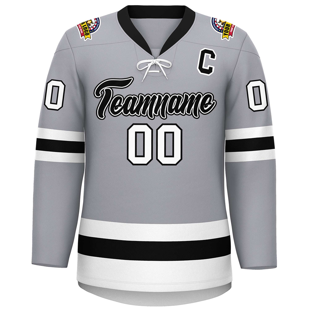 Custom Gray Black-White Lace-Up Neck Hockey Jersey | KXKSHOP
