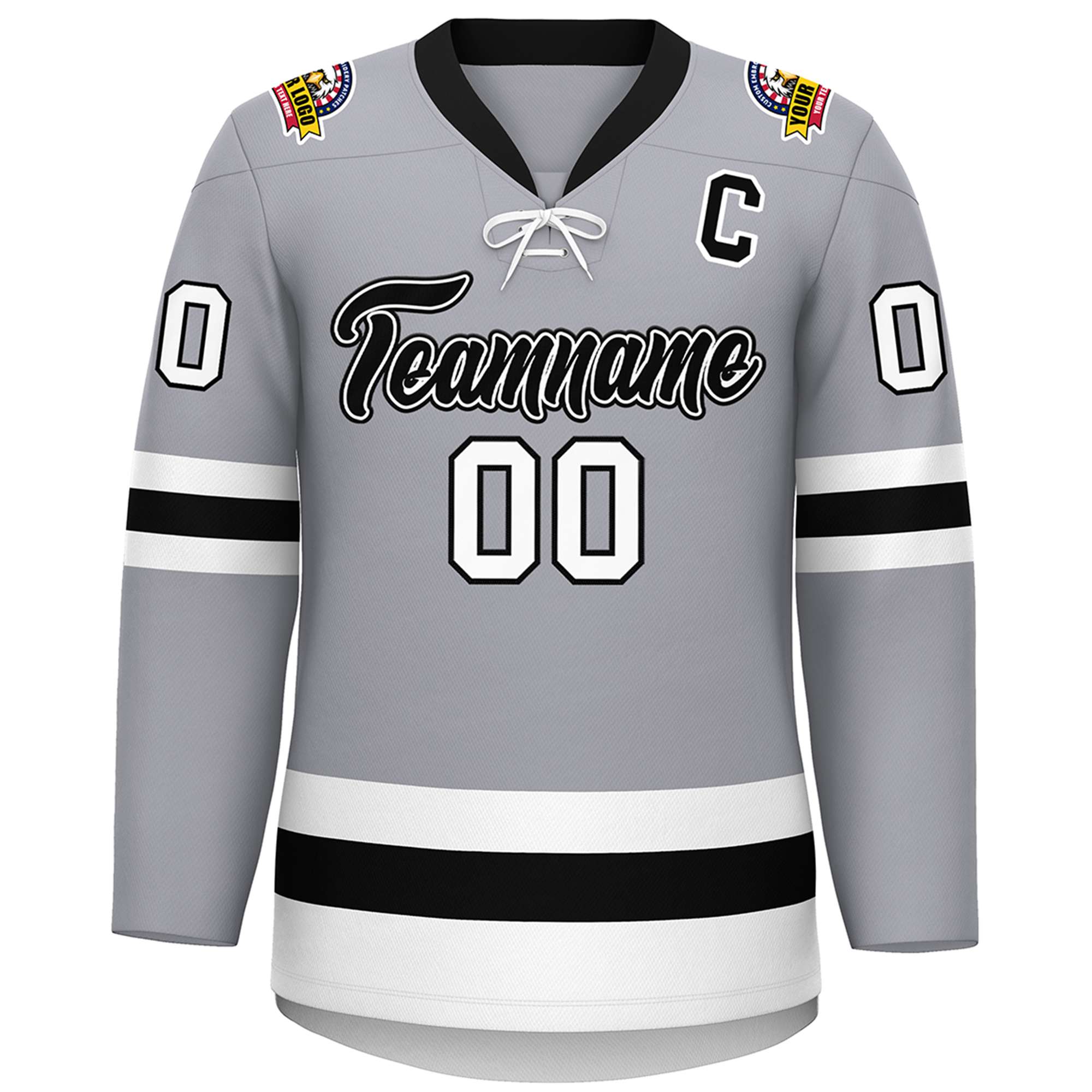 Custom Gray Black-White Lace-Up Neck Hockey Jersey | KXKSHOP