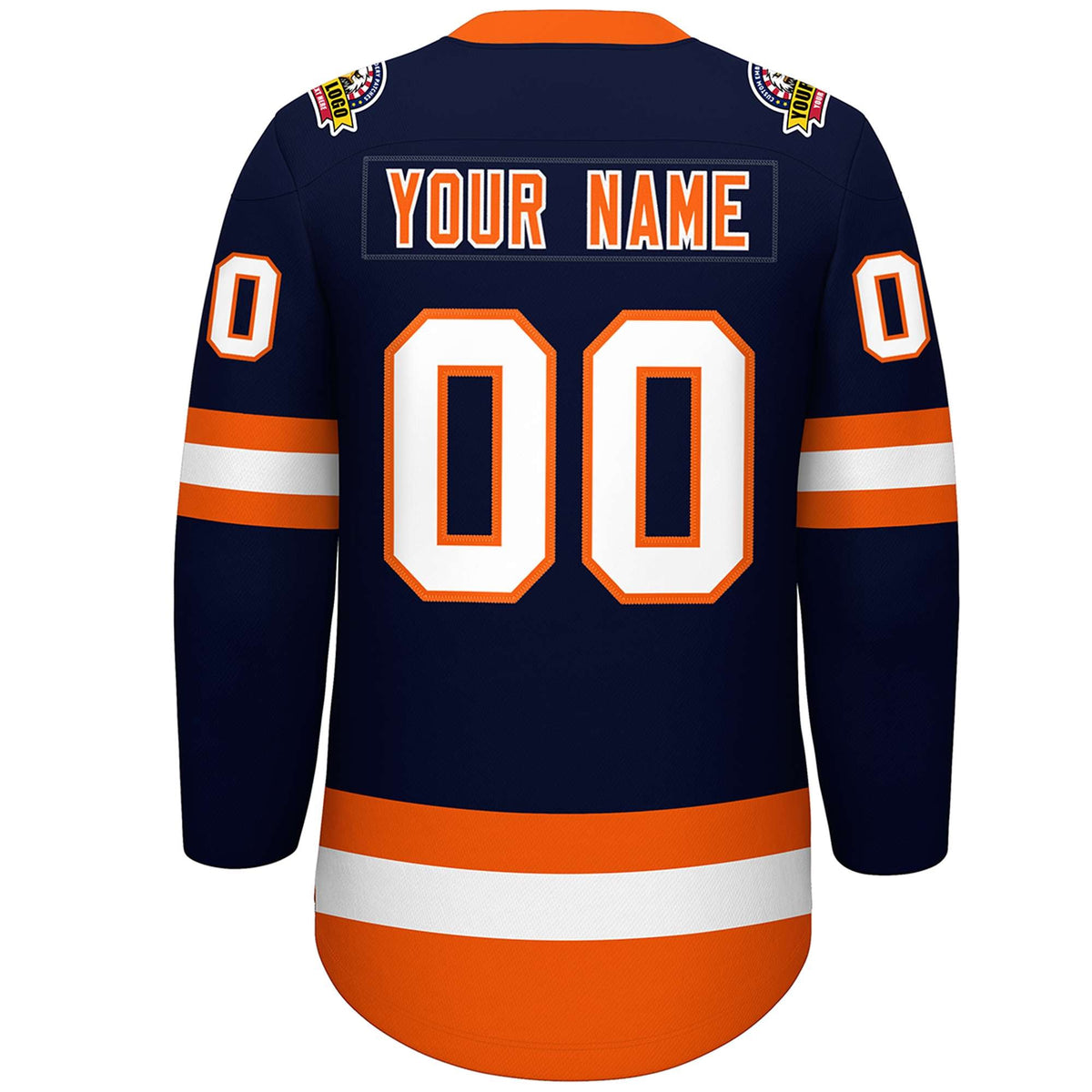 Custom Navy Orange-White Lace-Up Neck Hockey Jersey | KXKSHOP