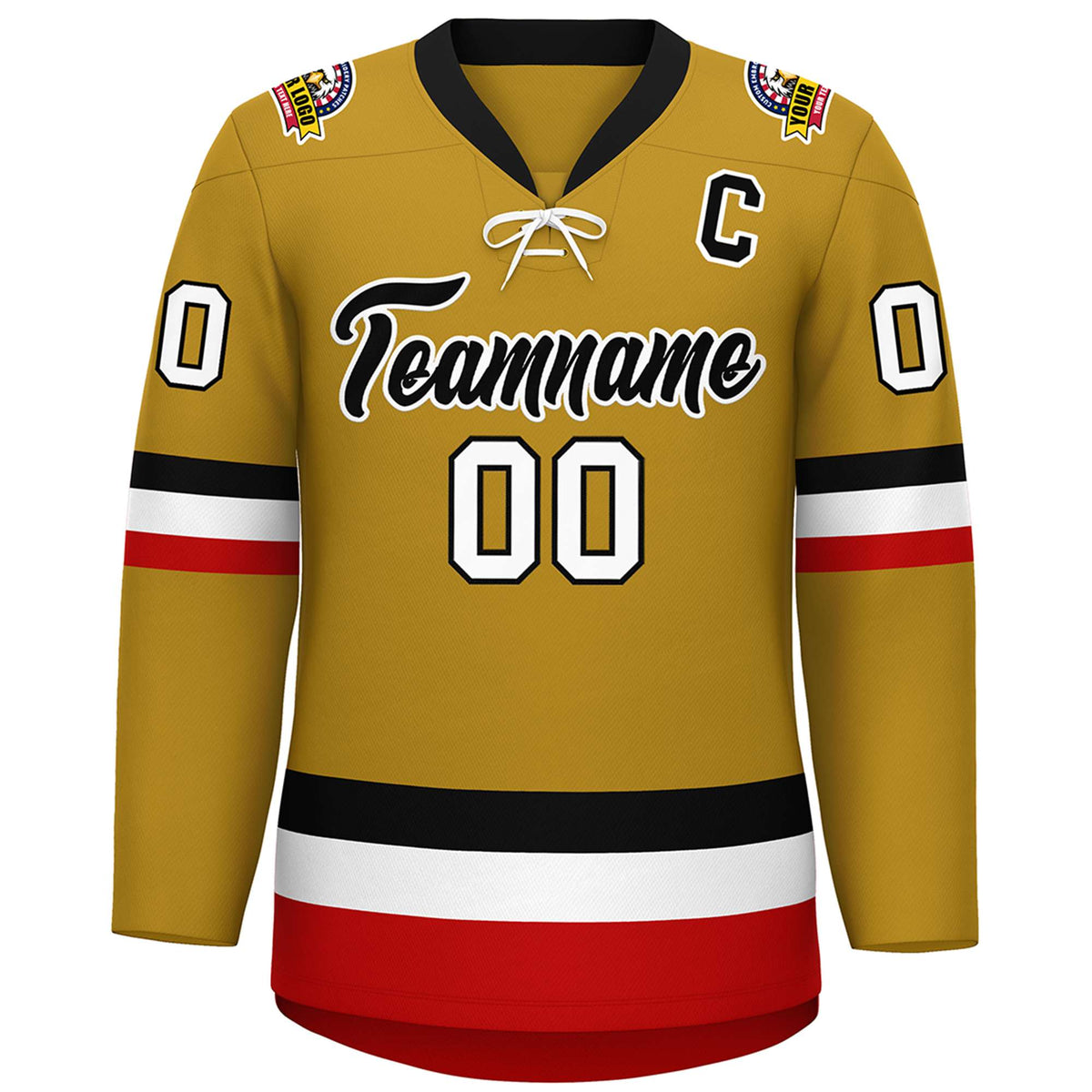 Custom Old Gold Black-White Lace-Up Neck Hockey Jersey | KXKSHOP