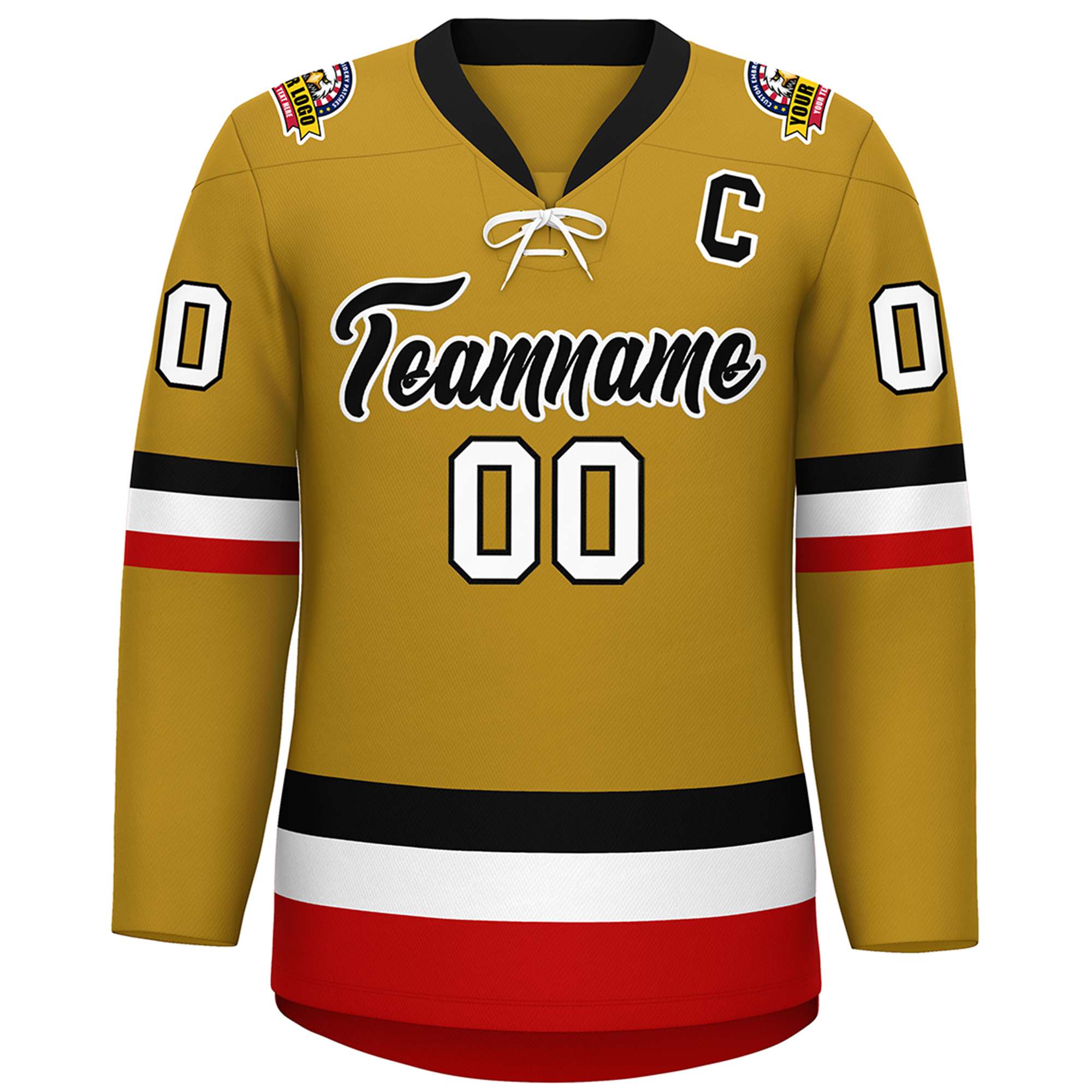 Custom Old Gold Black-White Lace-Up Neck Hockey Jersey | KXKSHOP