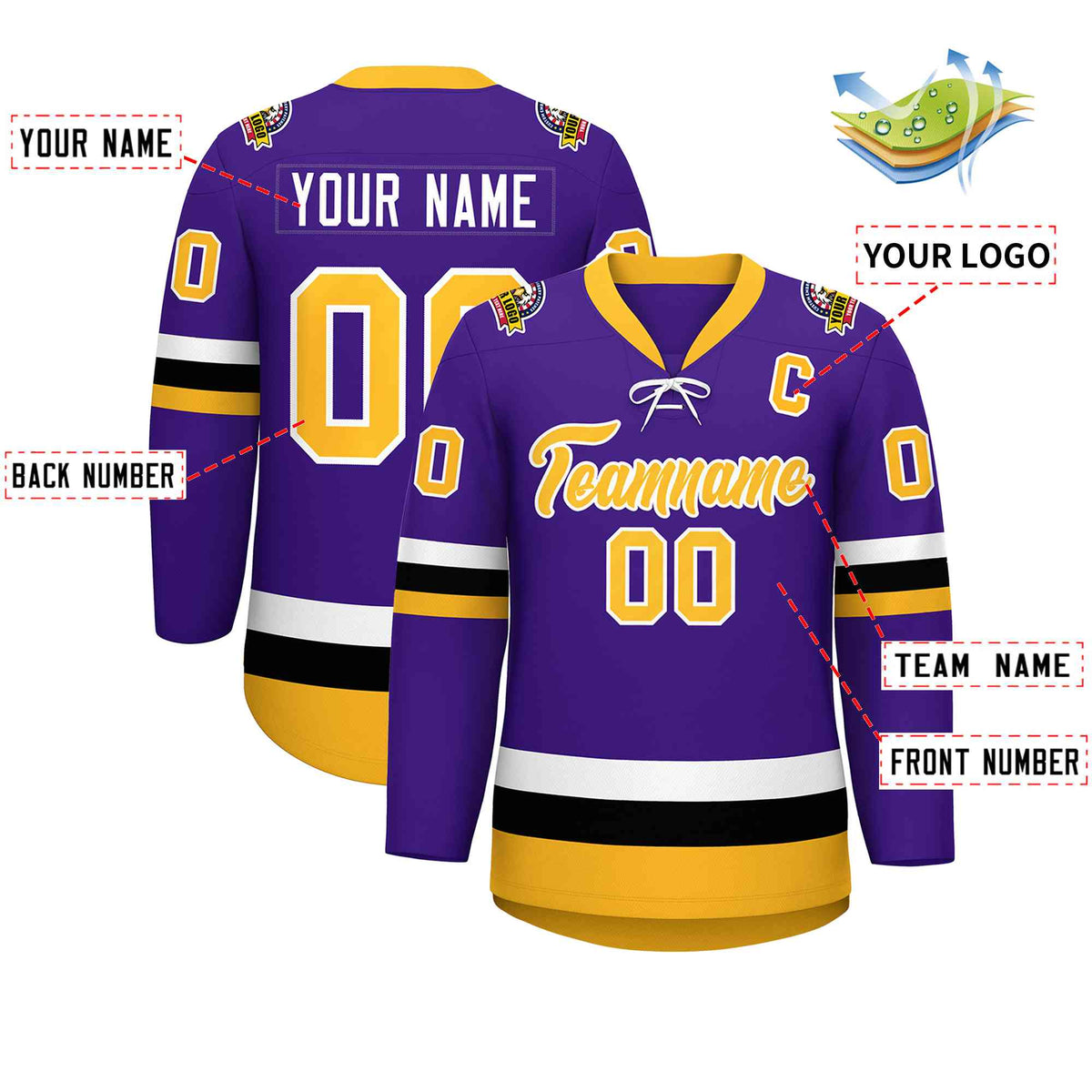 Custom Purple Gold-White Lace-Up Neck Hockey Jersey | KXKSHOP