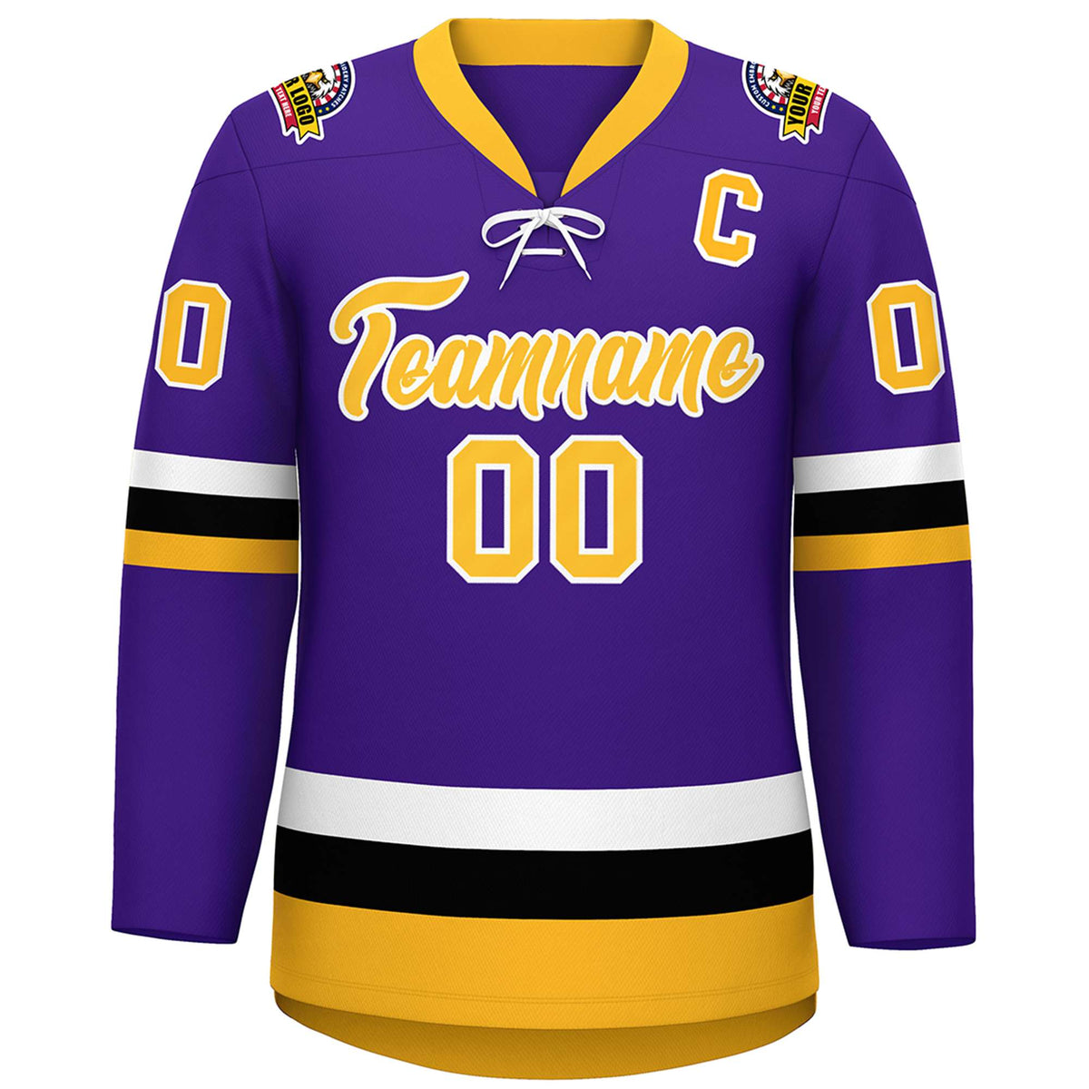 Custom Purple Gold-White Lace-Up Neck Hockey Jersey | KXKSHOP