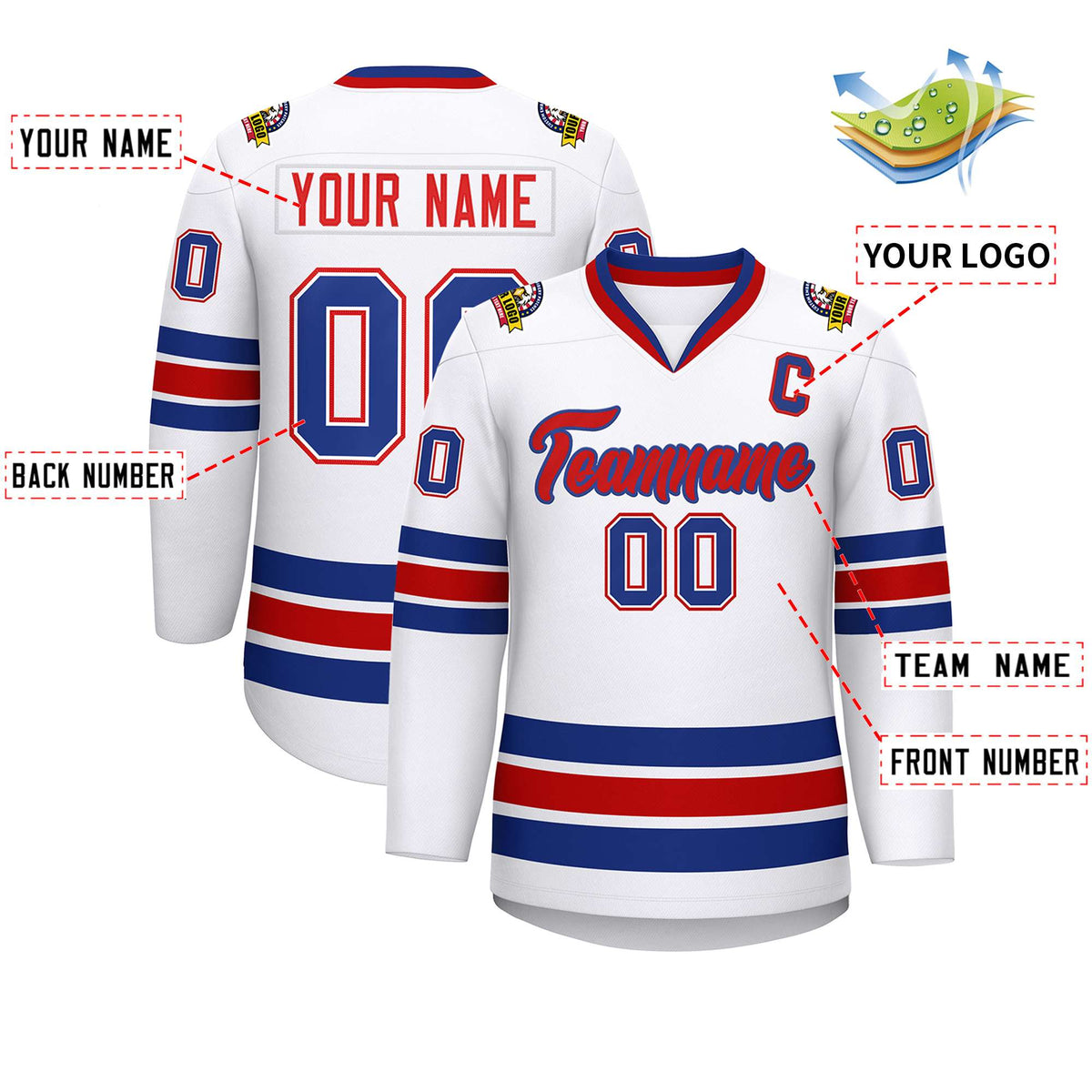 Custom White Red-Royal Classic Style Hockey Jersey | KXKSHOP