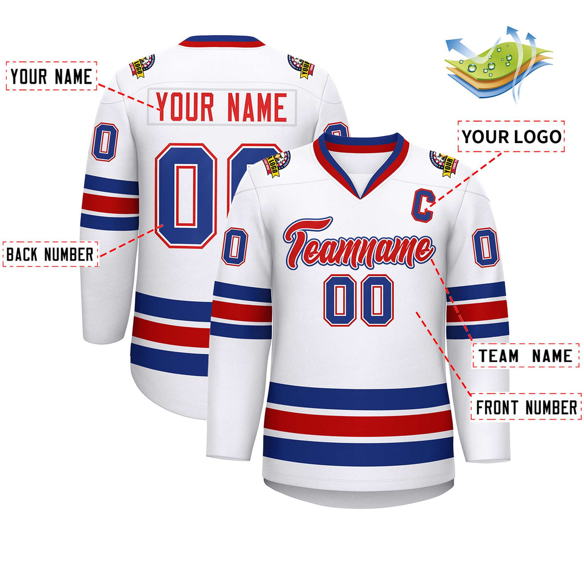 Custom White Red White-Royal Classic Style Hockey Jersey | KXKSHOP
