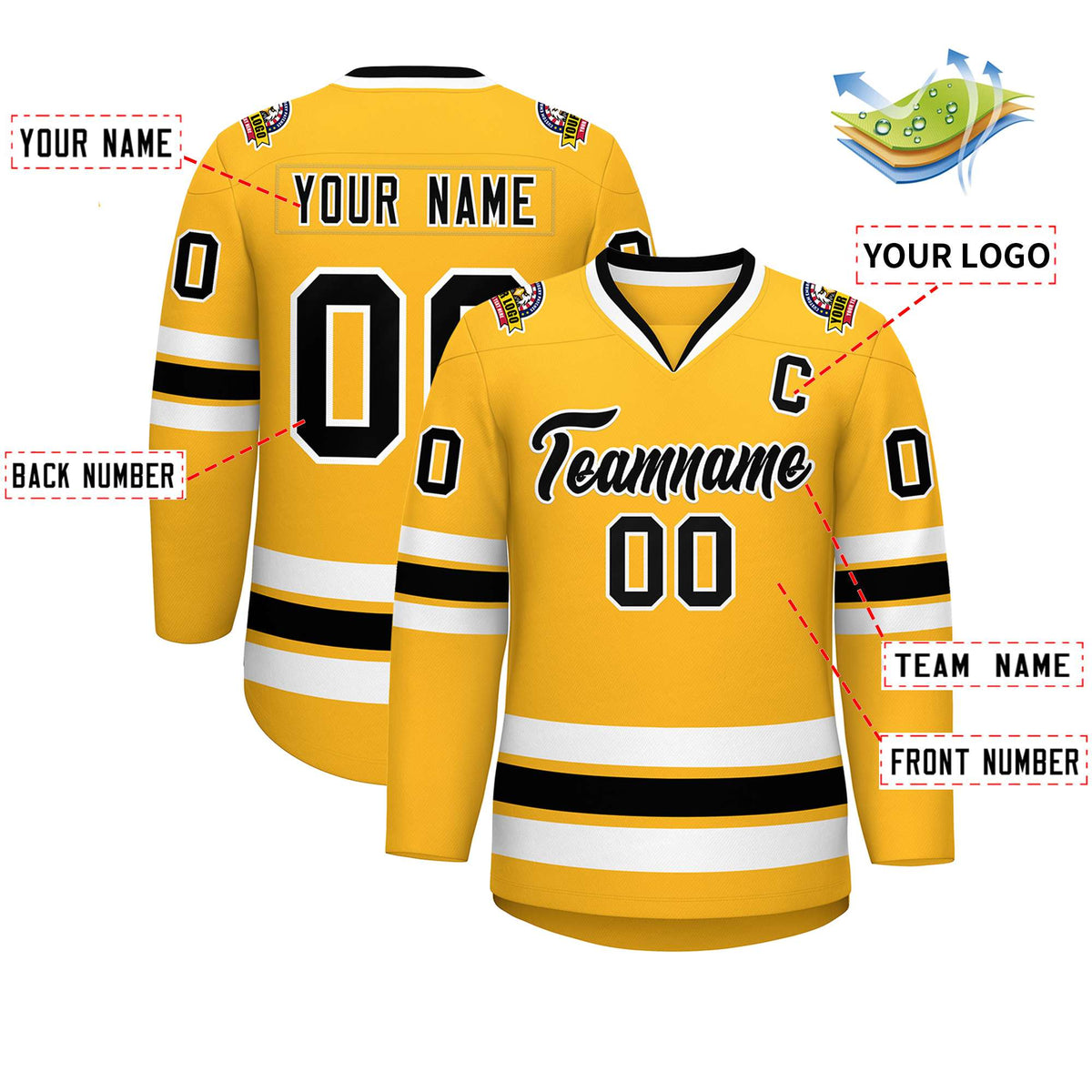 Custom Gold Black-White Classic Style Hockey Jersey | KXKSHOP