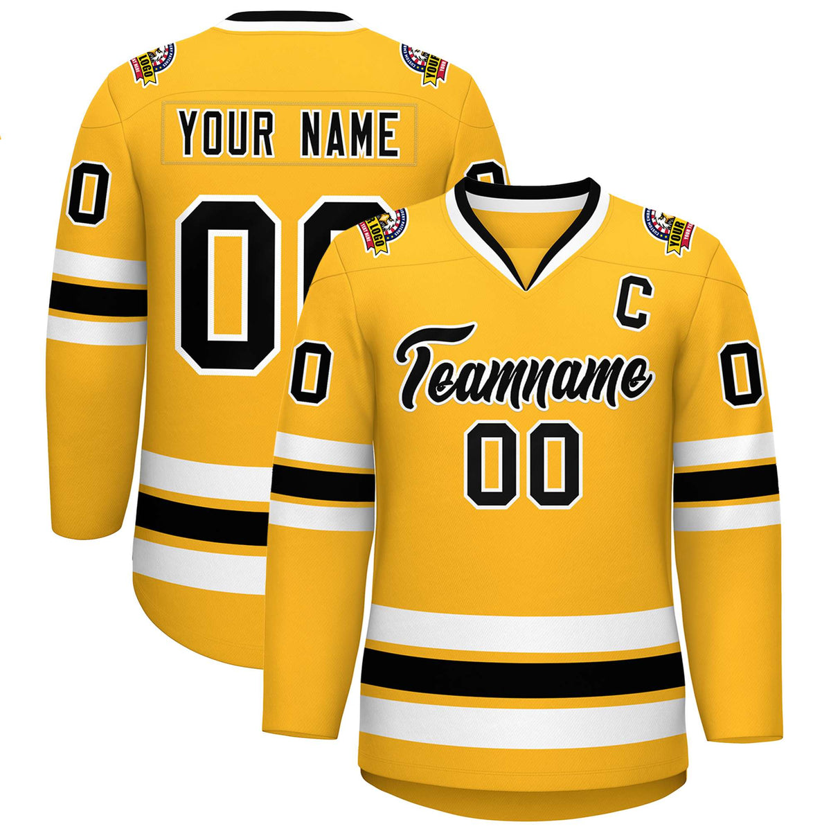 Custom Gold Black-White Classic Style Hockey Jersey | KXKSHOP