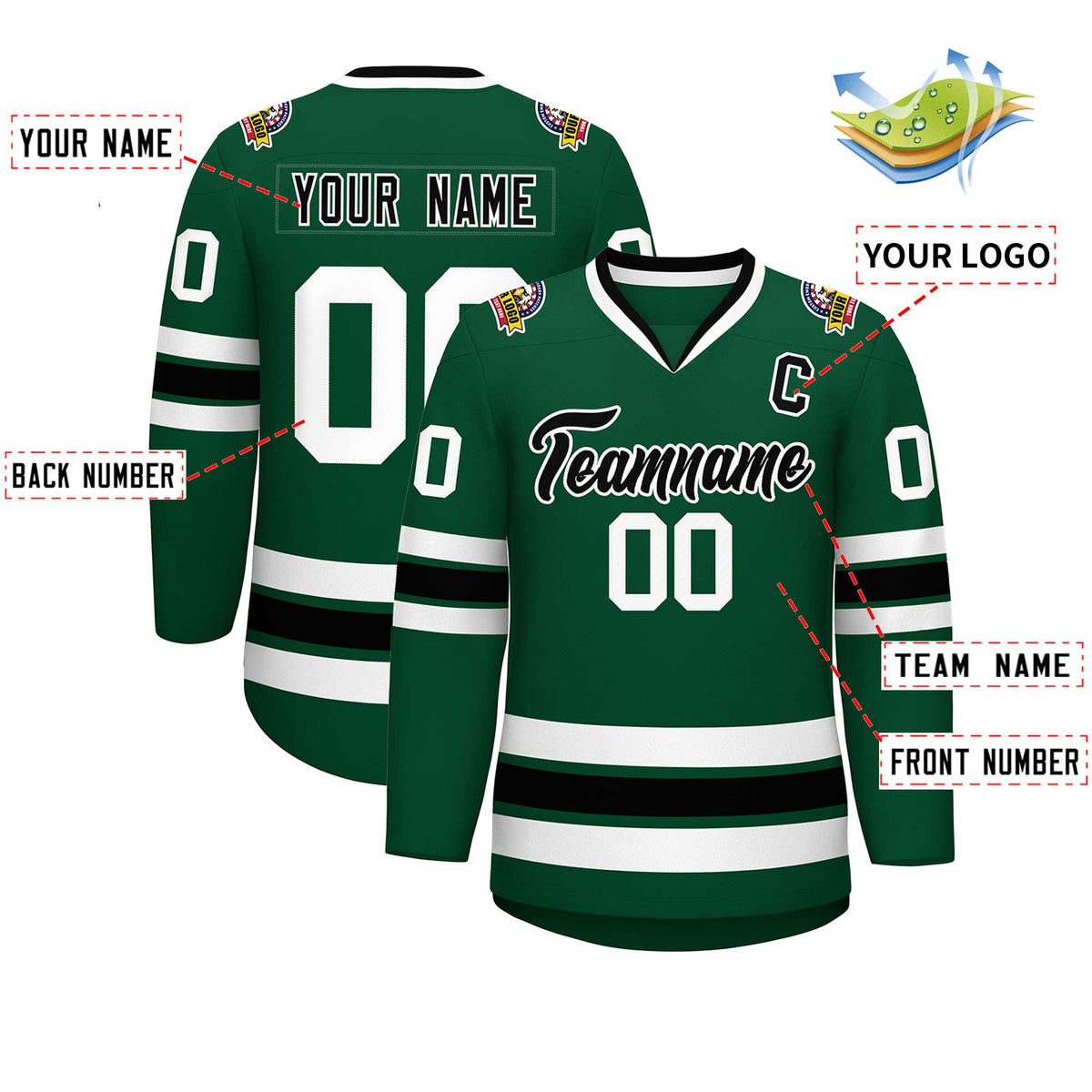 Custom Green Black-White Classic Style Hockey Jersey | KXKSHOP