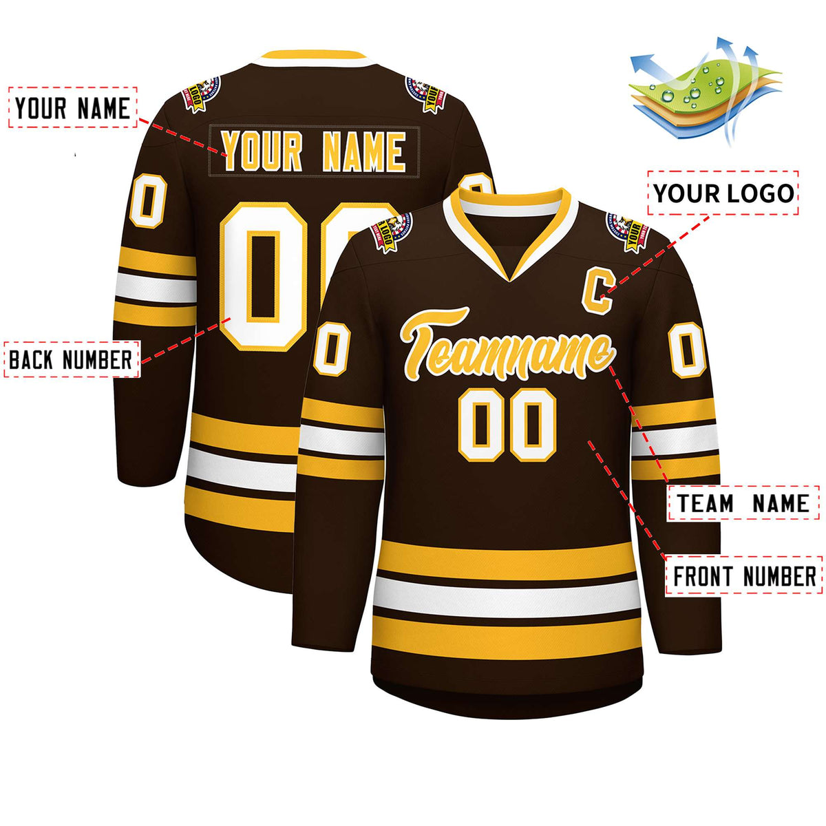 Custom Brown Gold-White Classic Style Hockey Jersey | KXKSHOP