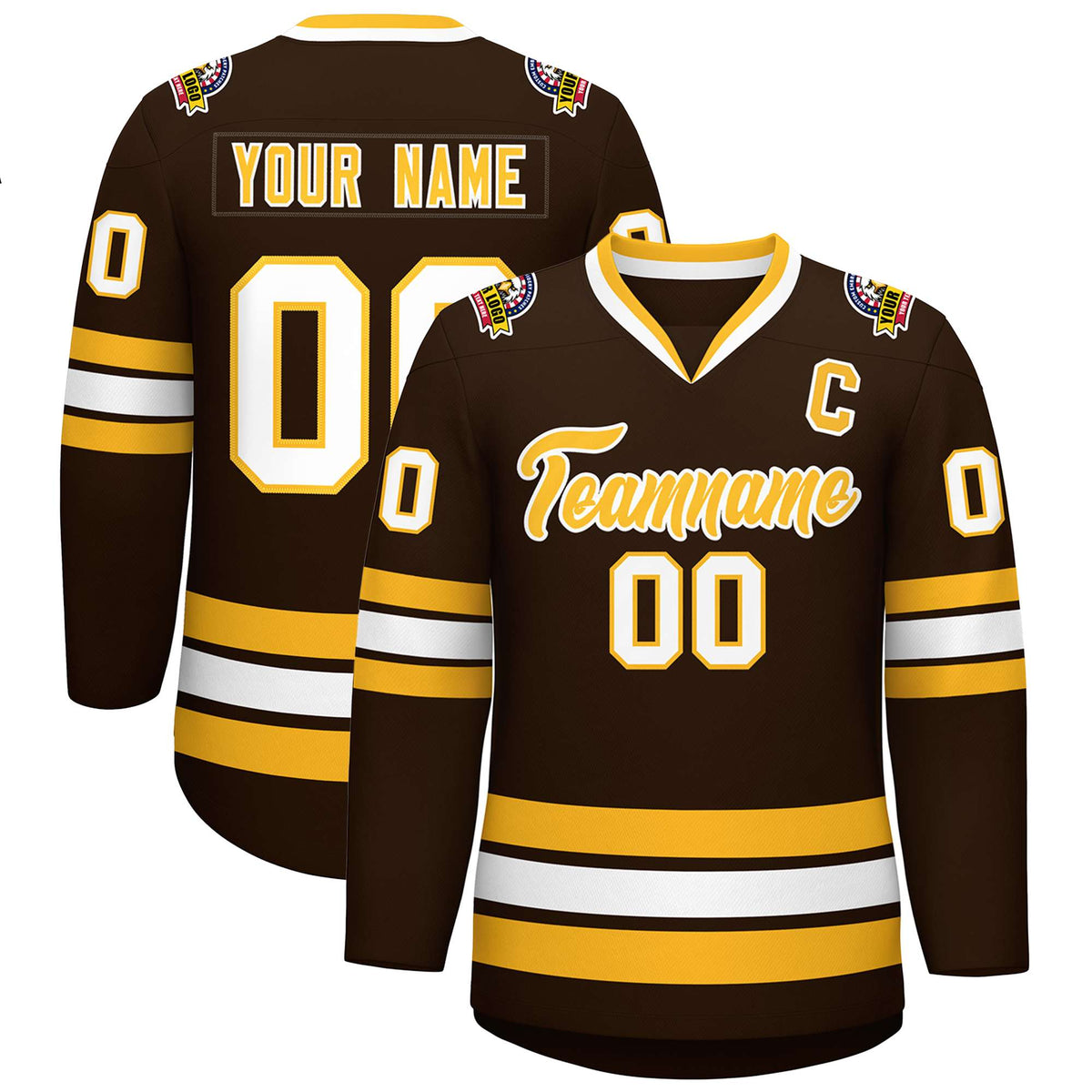Custom Brown Gold-White Classic Style Hockey Jersey | KXKSHOP