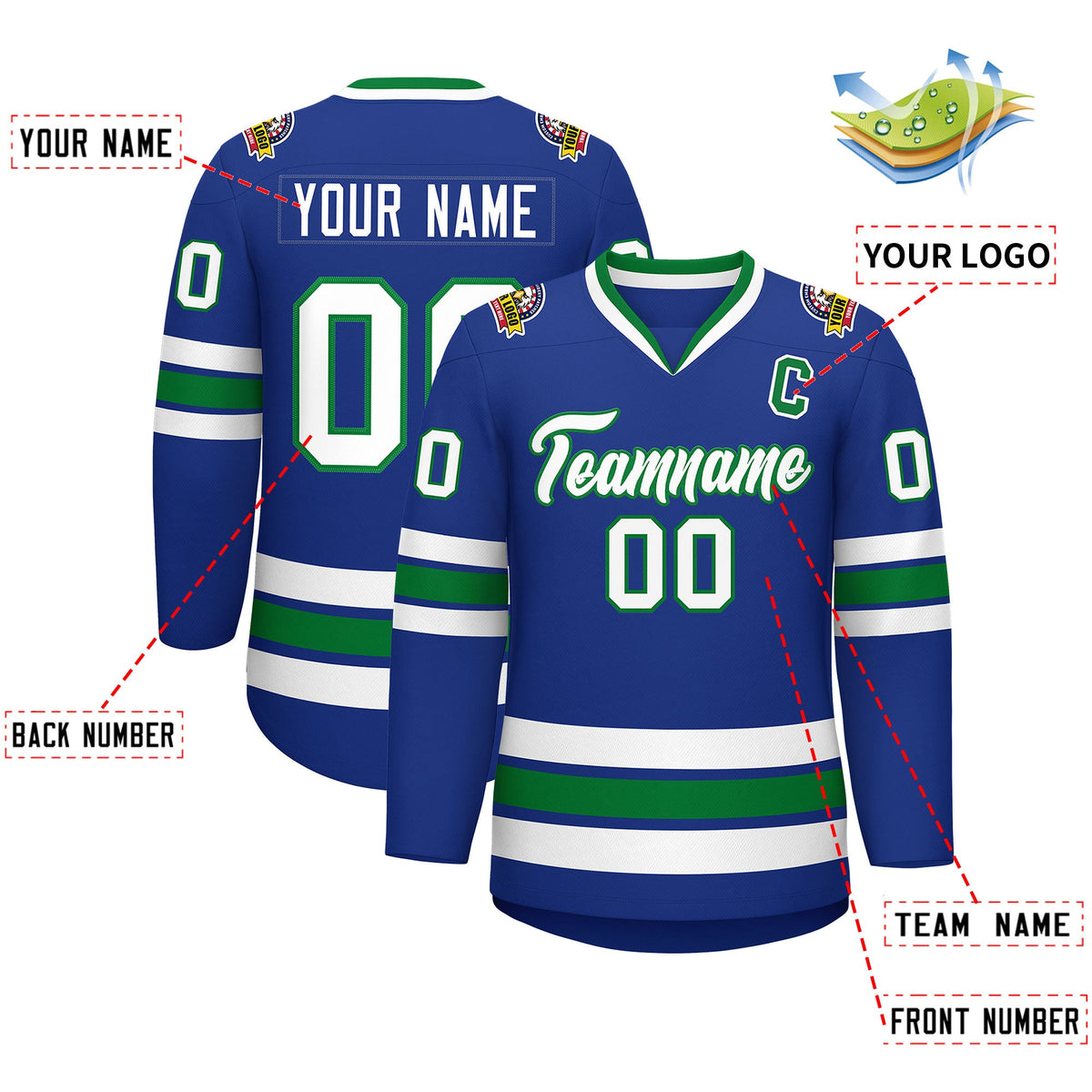 Custom Royal White-Kelly Green Classic Style Hockey Jersey | KXKSHOP