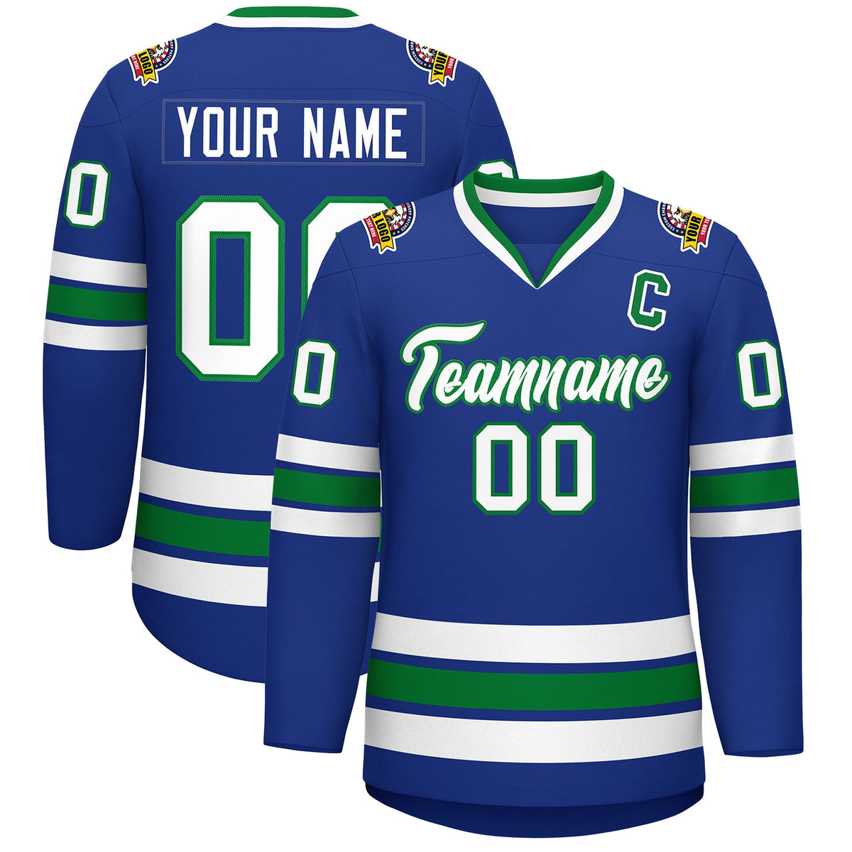 Custom Royal White-Kelly Green Classic Style Hockey Jersey | KXKSHOP