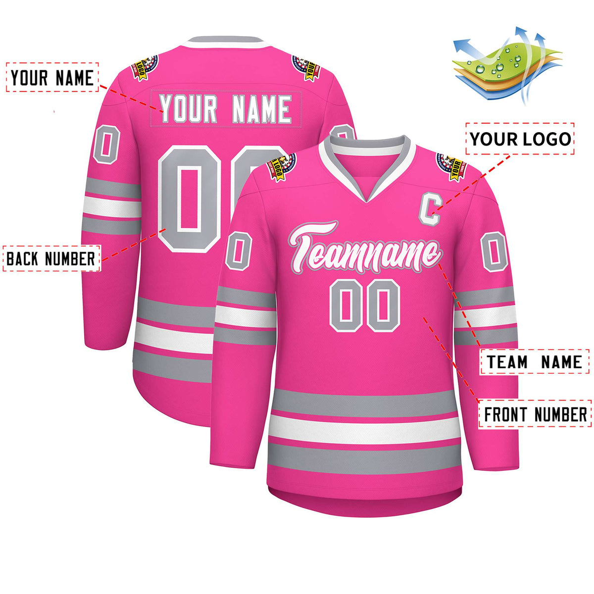 Custom Pink White Pink-Gray Classic Style Hockey Jersey | KXKSHOP