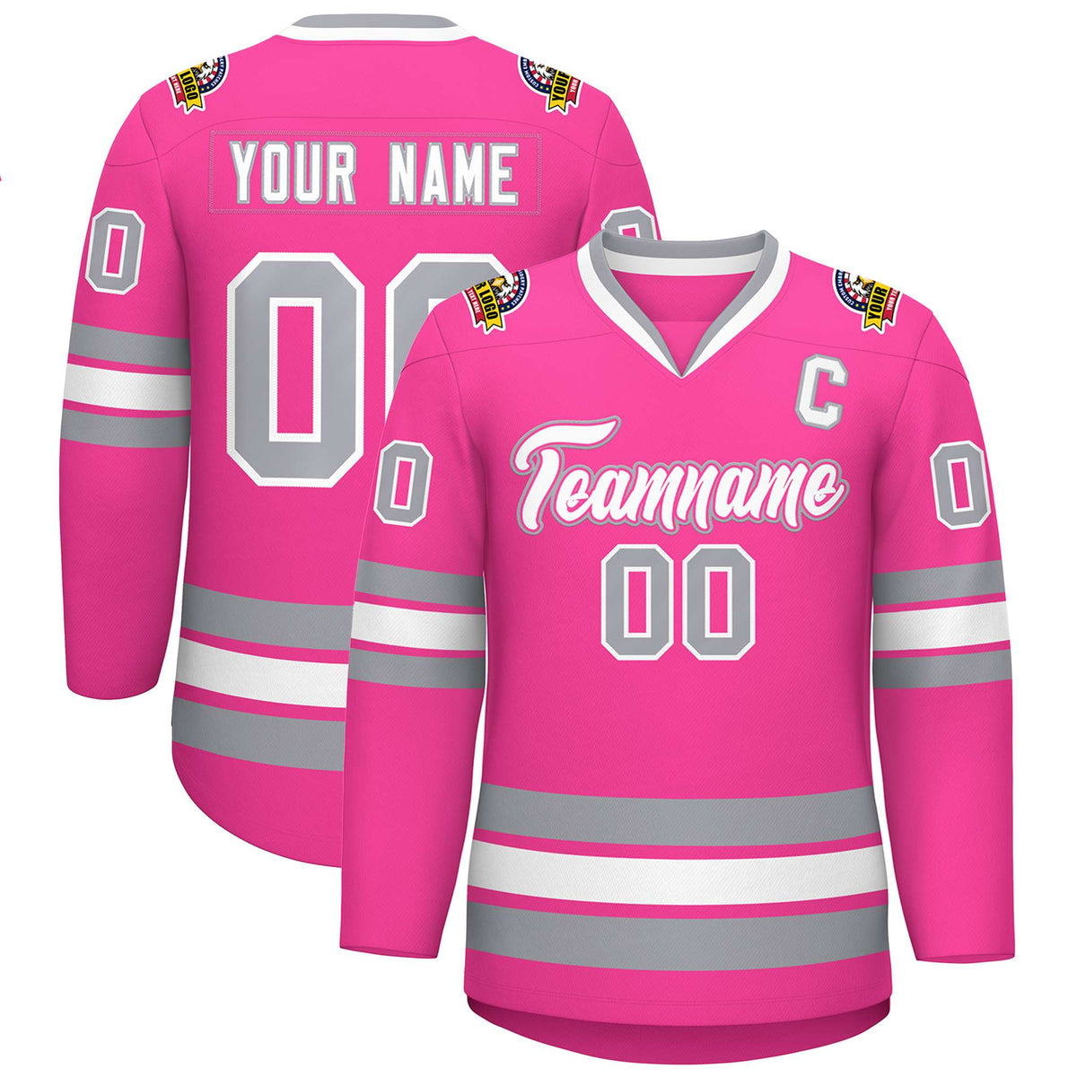 Custom Pink White Pink-Gray Classic Style Hockey Jersey | KXKSHOP