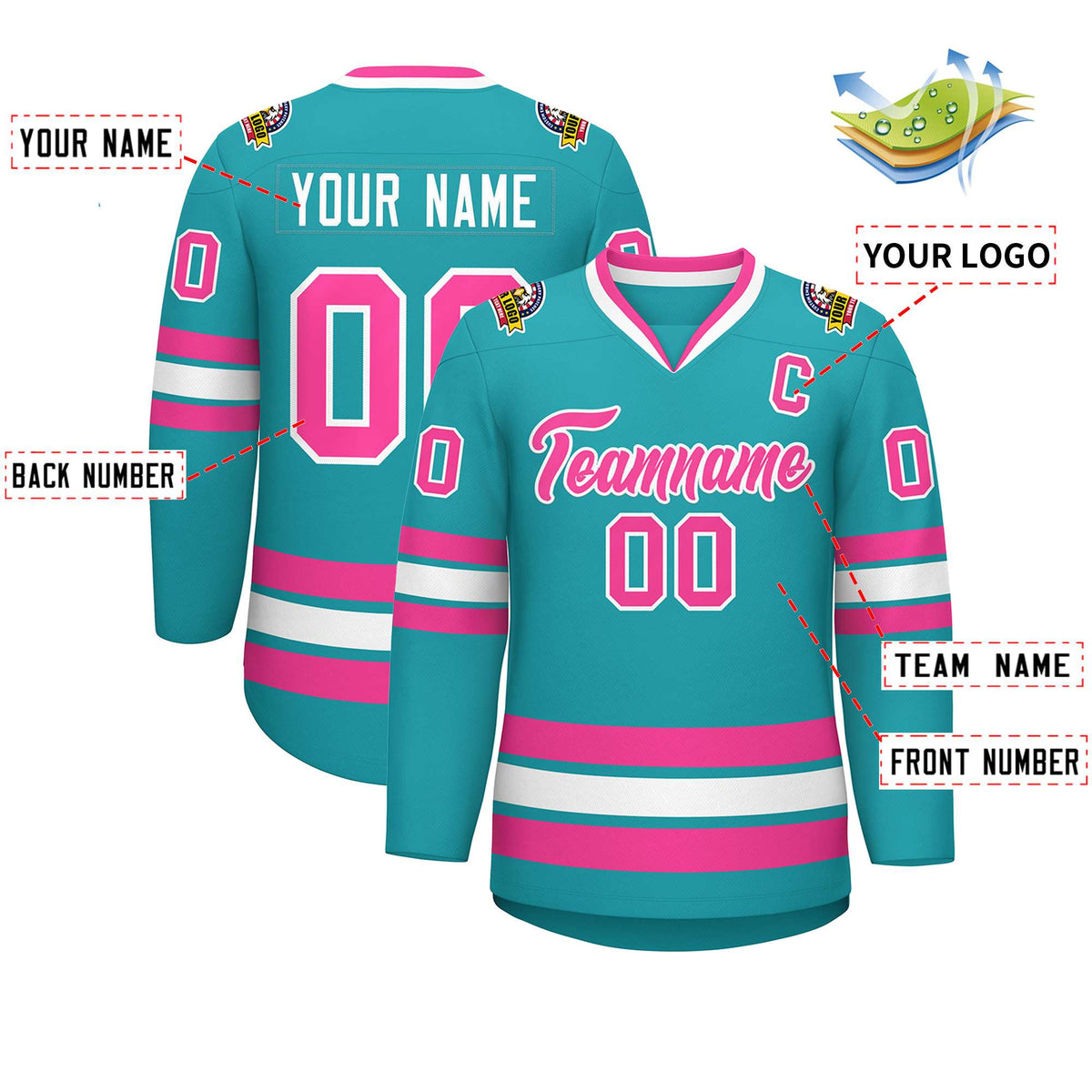 Custom Aqua Pink-White Classic Style Hockey Jersey | KXKSHOP